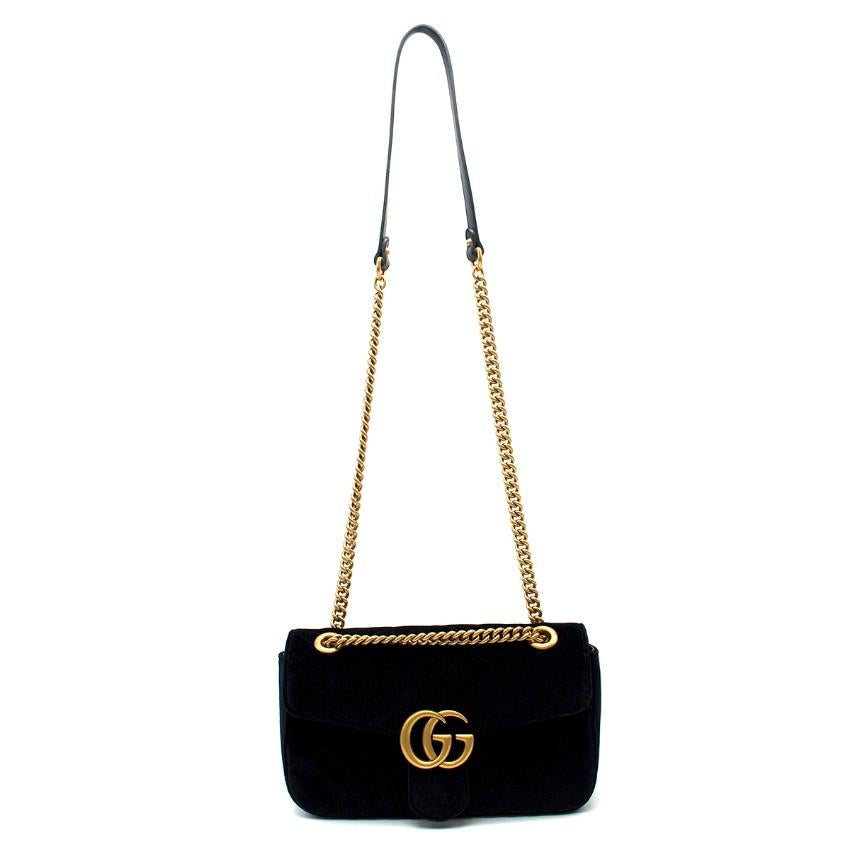 Gucci Small Black Velvet GG Matelasse Marmont Bag In Excellent Condition For Sale In London, GB