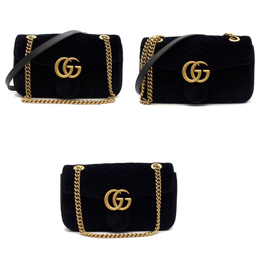 Women's Gucci Small Black Velvet GG Matelasse Marmont Bag For Sale