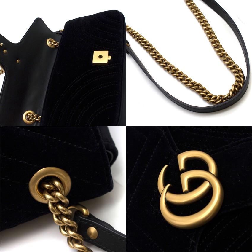 Gucci Small Black Velvet GG Matelasse Marmont Bag For Sale 2