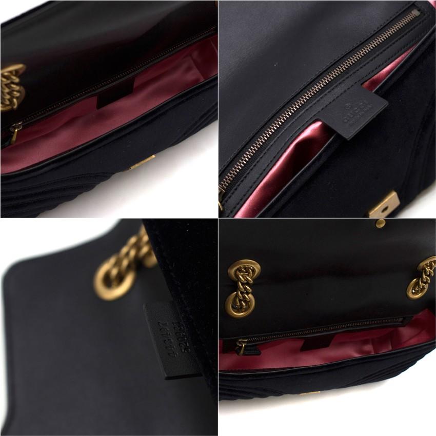Gucci Small Black Velvet GG Matelasse Marmont Bag For Sale 3
