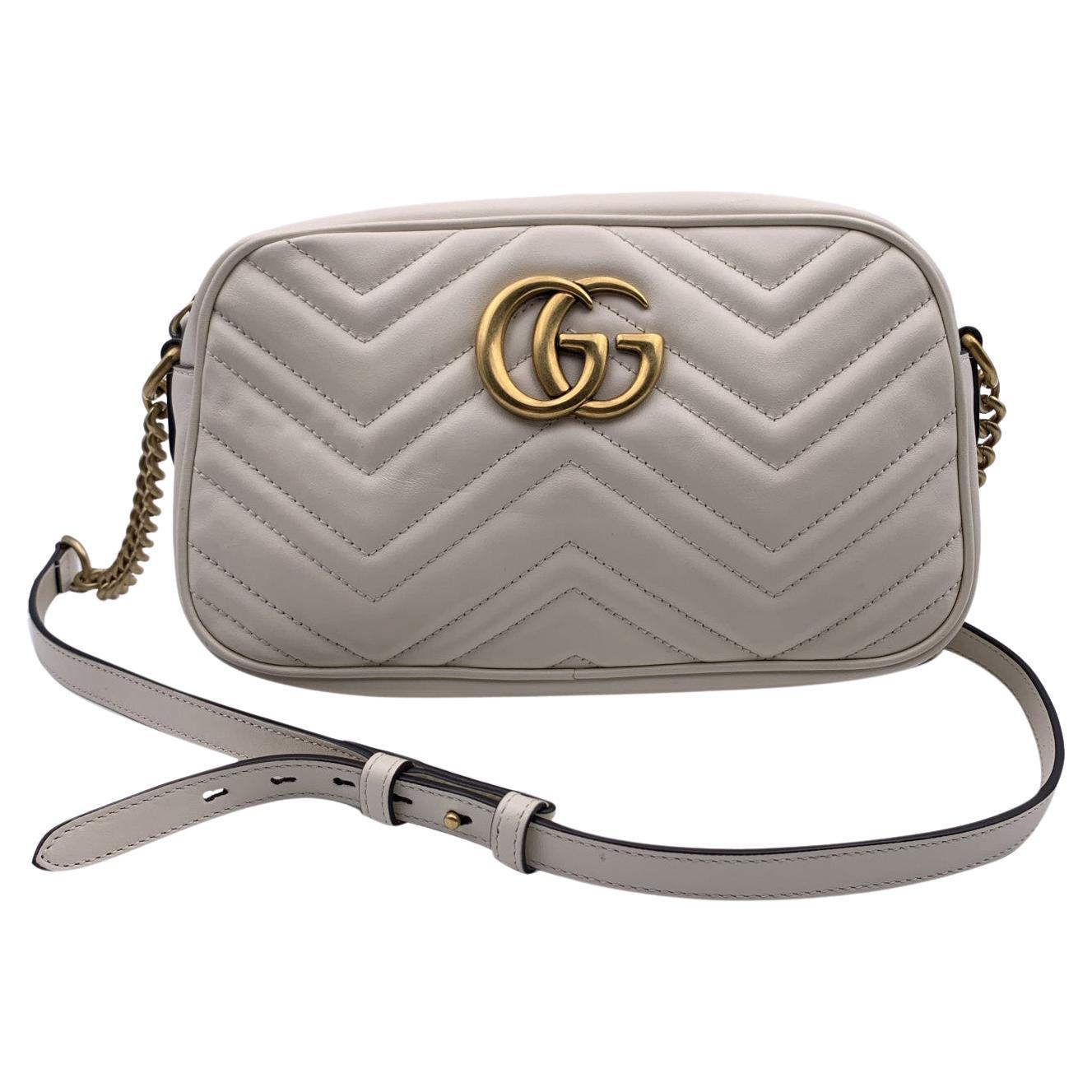 Gucci Small GG Marmont Matelassè White Leather Camera Shoulder Bag