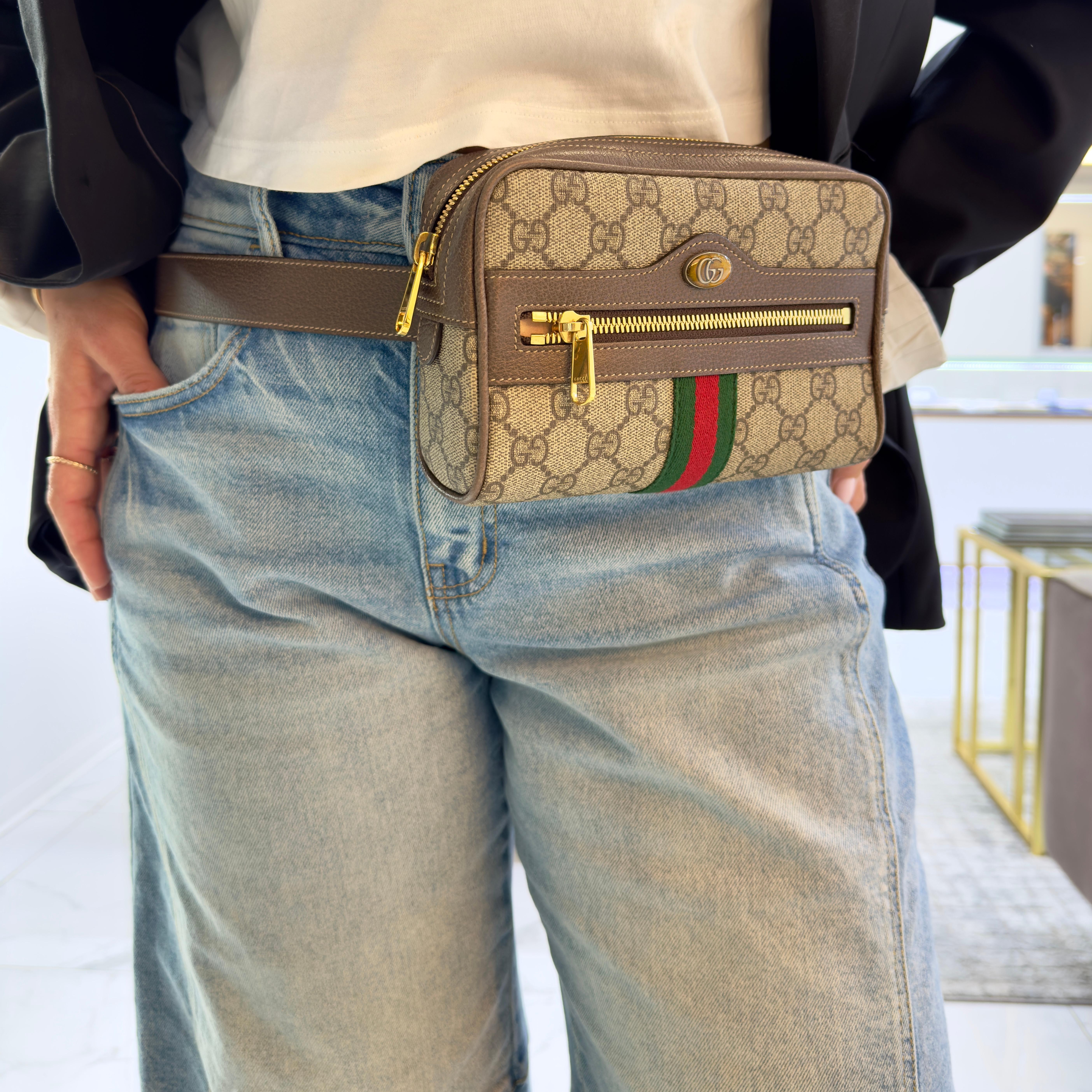 Gucci Kleine GG Supreme Braun Monogram Ophidia Gürteltasche im Angebot 9