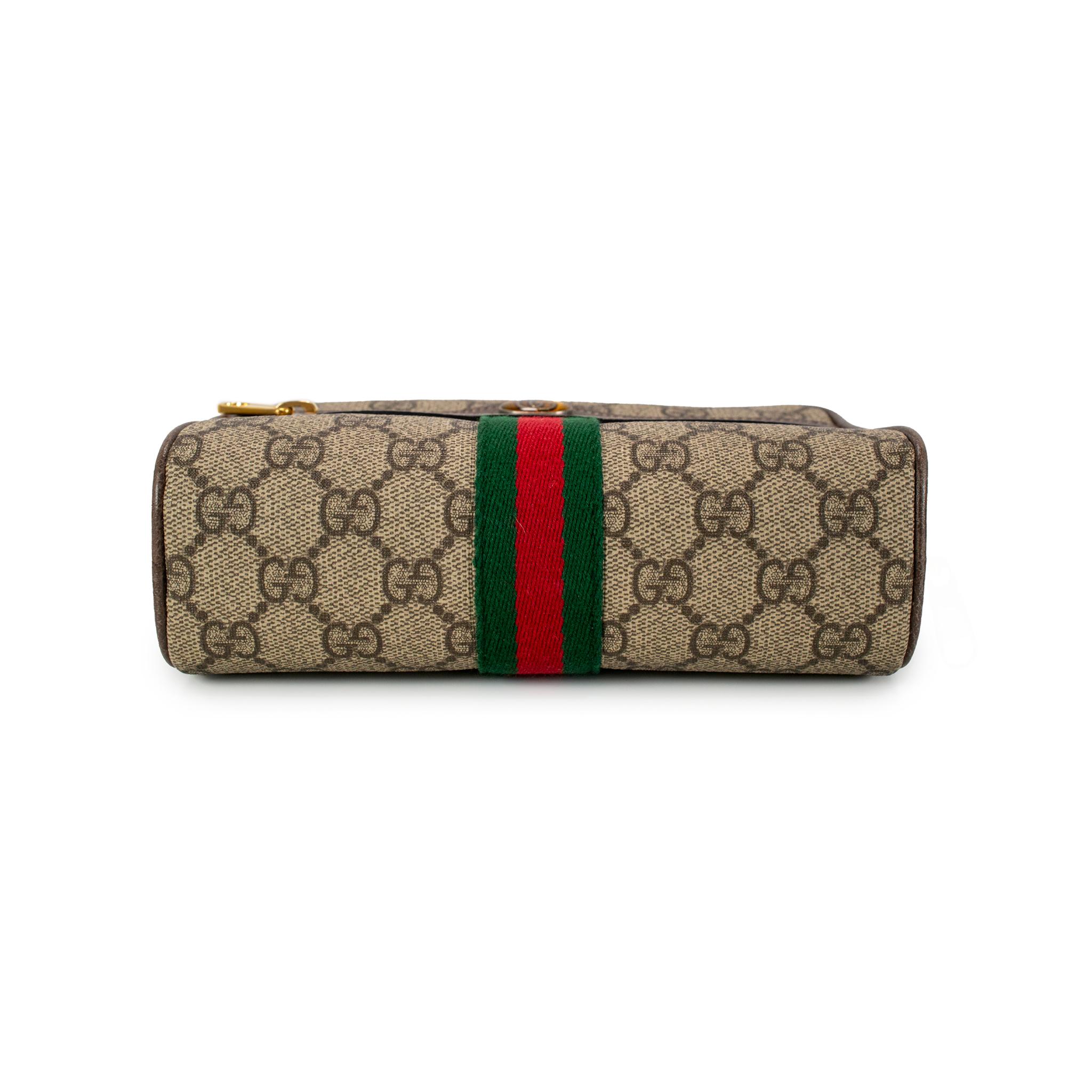 Gucci Kleine GG Supreme Braun Monogram Ophidia Gürteltasche im Angebot 1