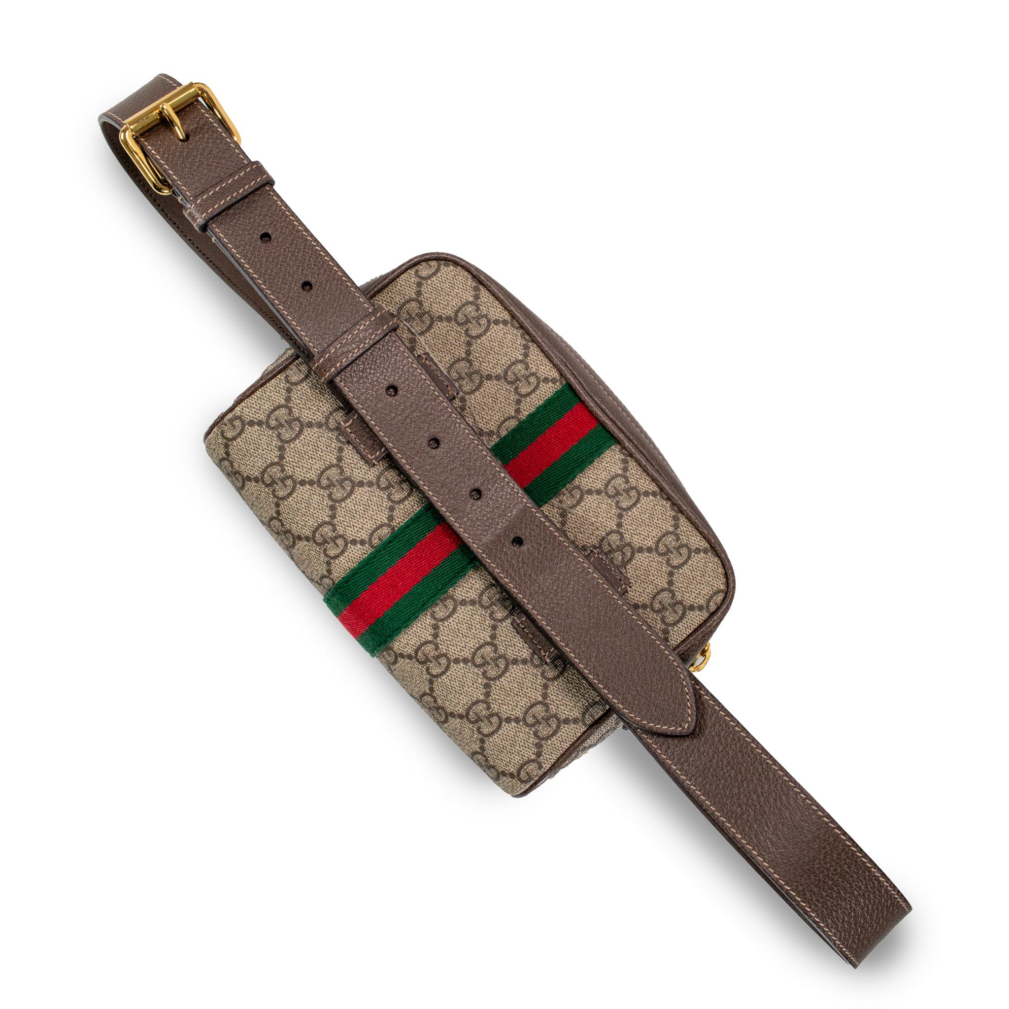 Gucci Kleine GG Supreme Braun Monogram Ophidia Gürteltasche im Angebot 2