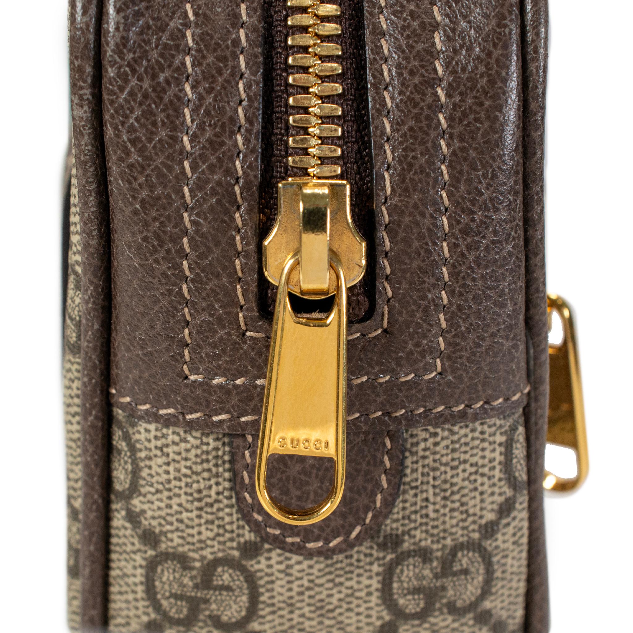 Gucci Kleine GG Supreme Braun Monogram Ophidia Gürteltasche im Angebot 3