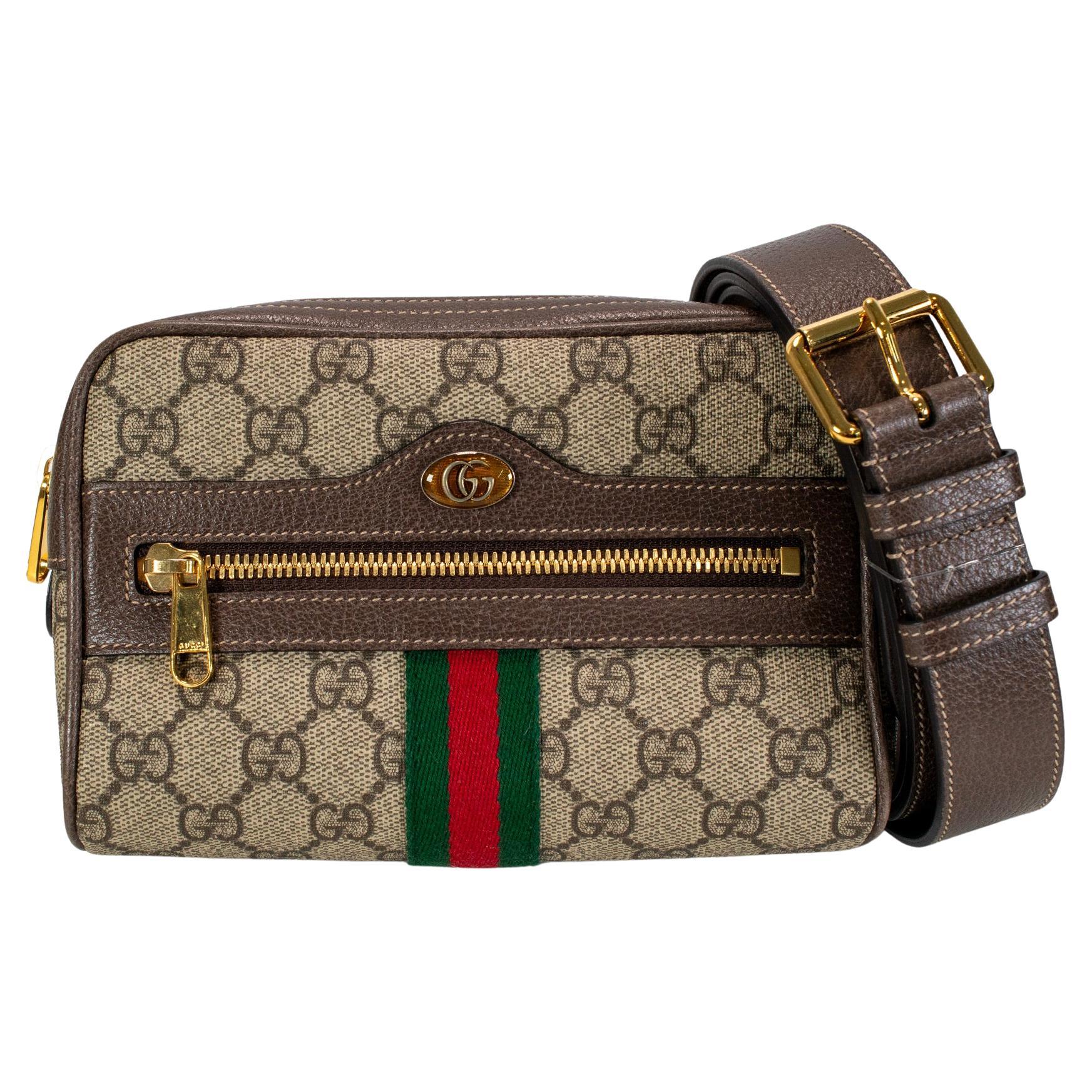 Gucci Small GG Supreme Brown Monogram Ophidia Belt Bag
