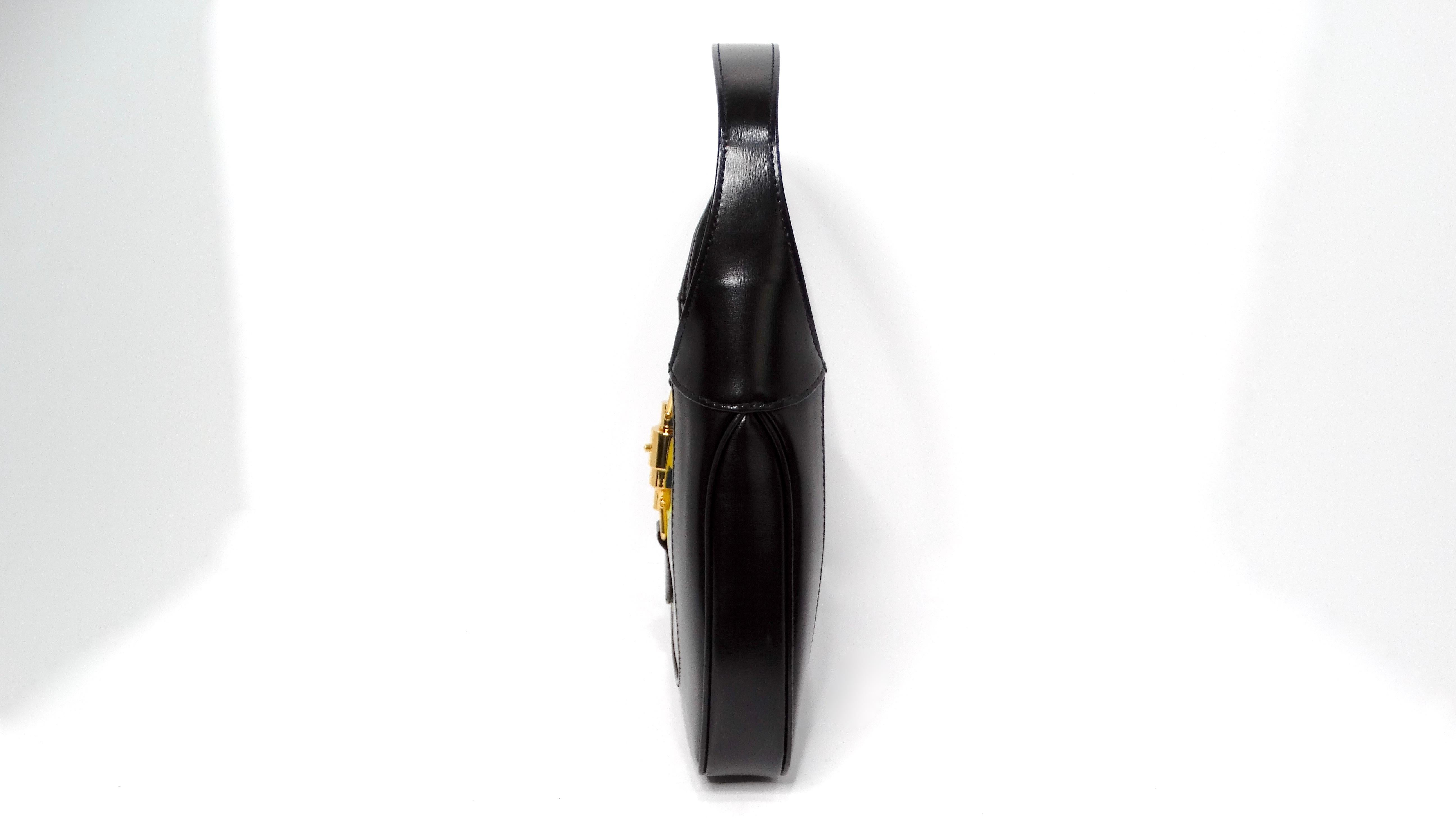 Gucci Small Jackie 1961 Black Calfskin Multicolor Geometric Logo Print Hobo Bag For Sale 2