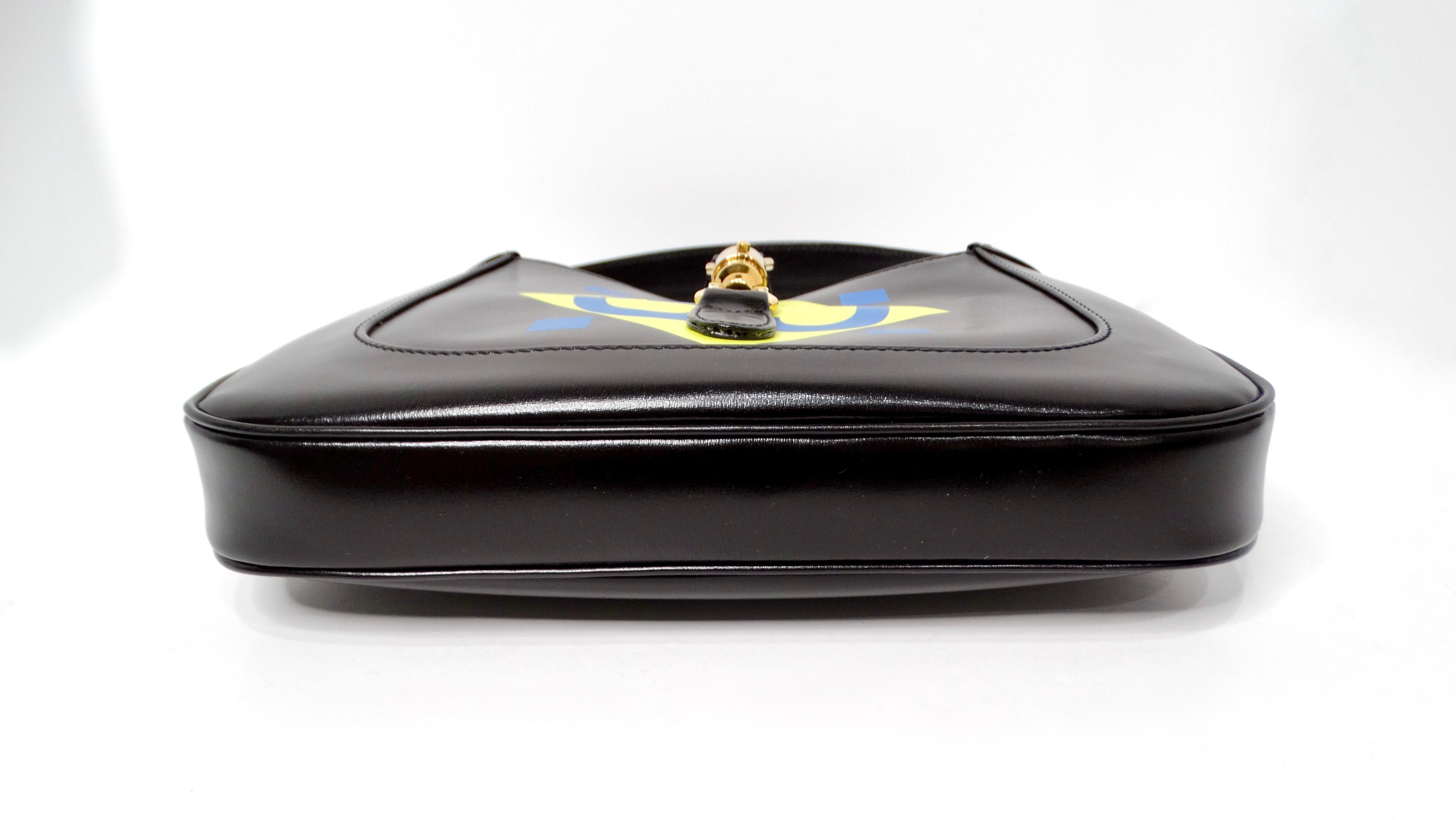 Gucci Small Jackie 1961 Black Calfskin Multicolor Geometric Logo Print Hobo Bag For Sale 3