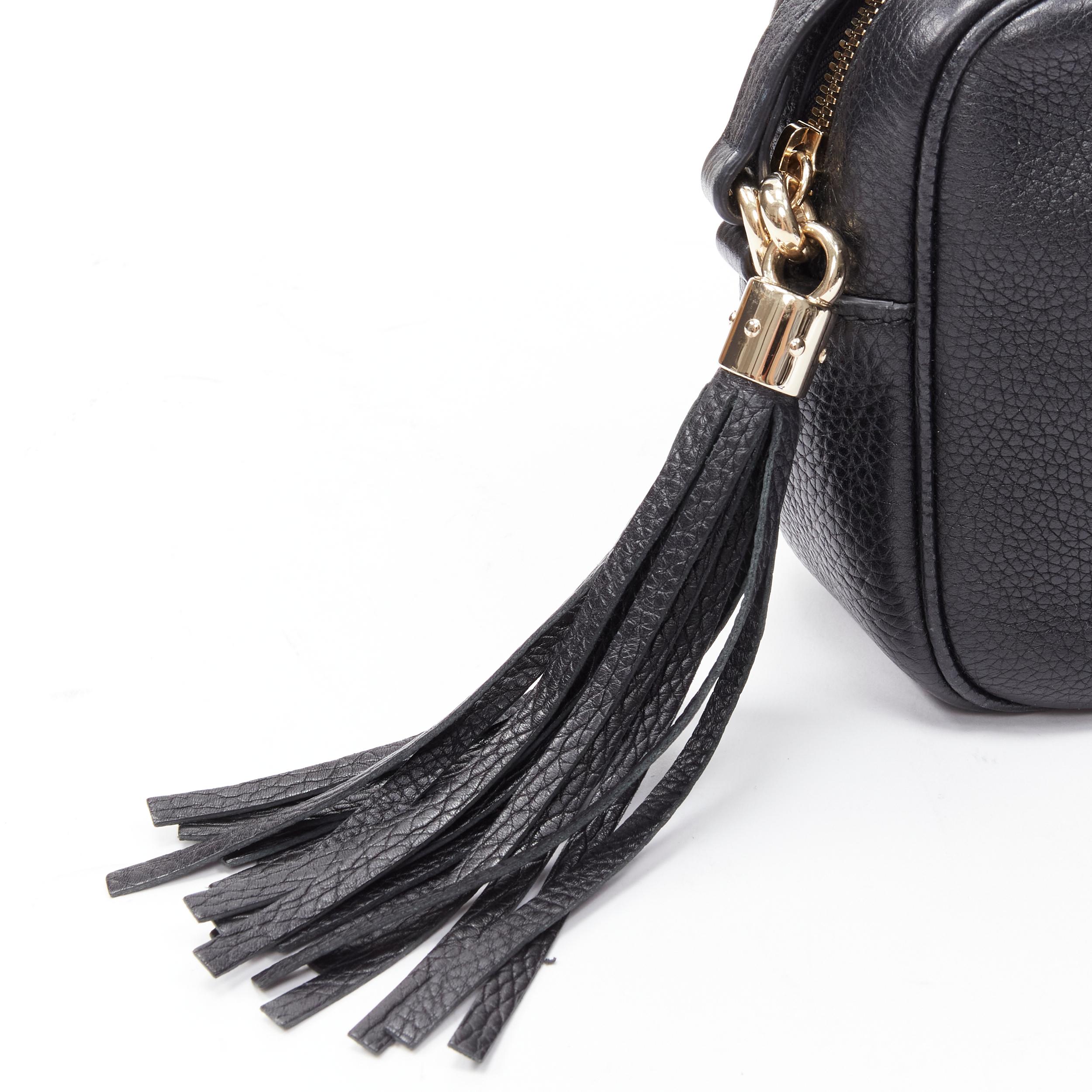 Women's GUCCI Small Soho black grained leather logo tassel black crossbody Disco bag