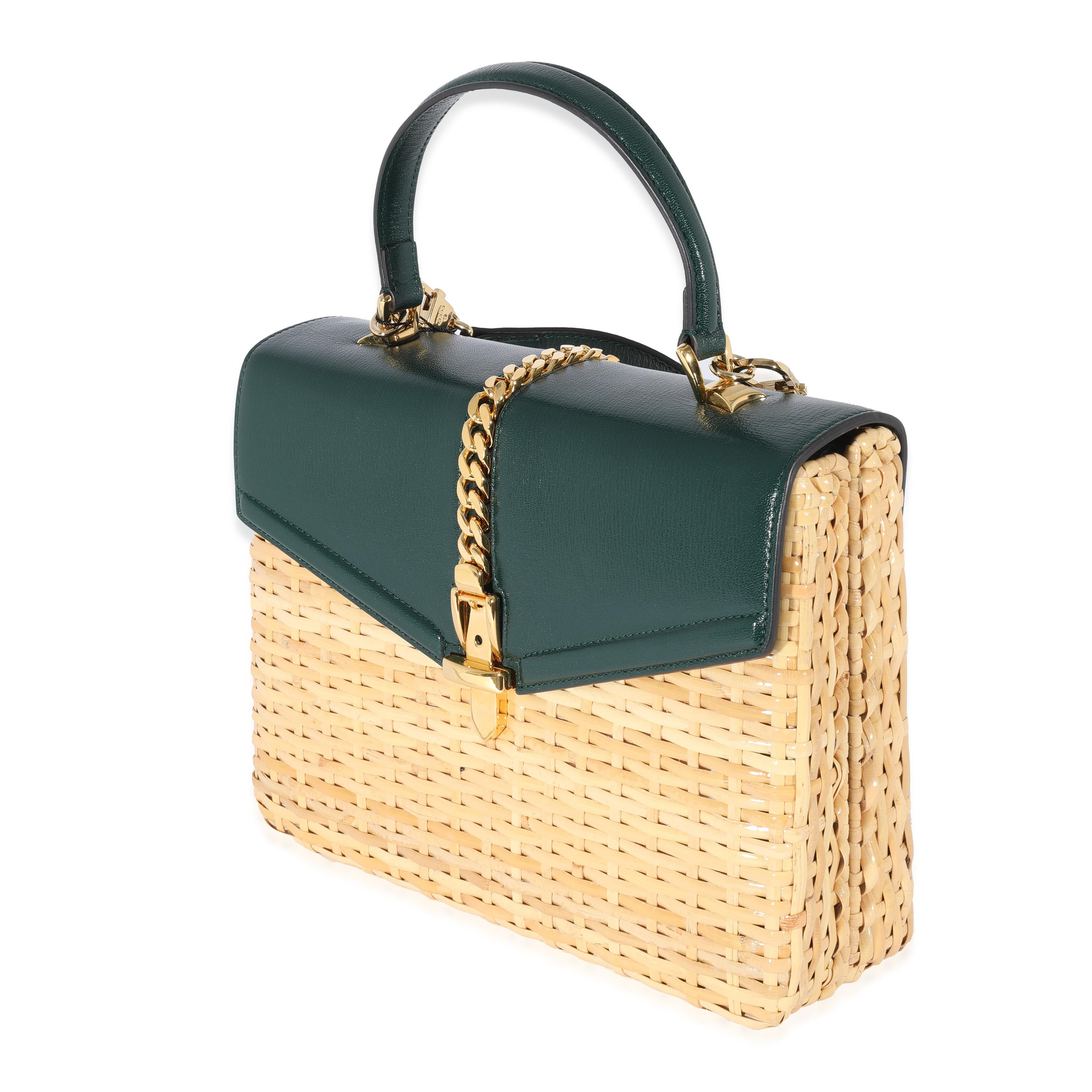 Orange Gucci Small Sylvie Wicker Top Handle Bag For Sale