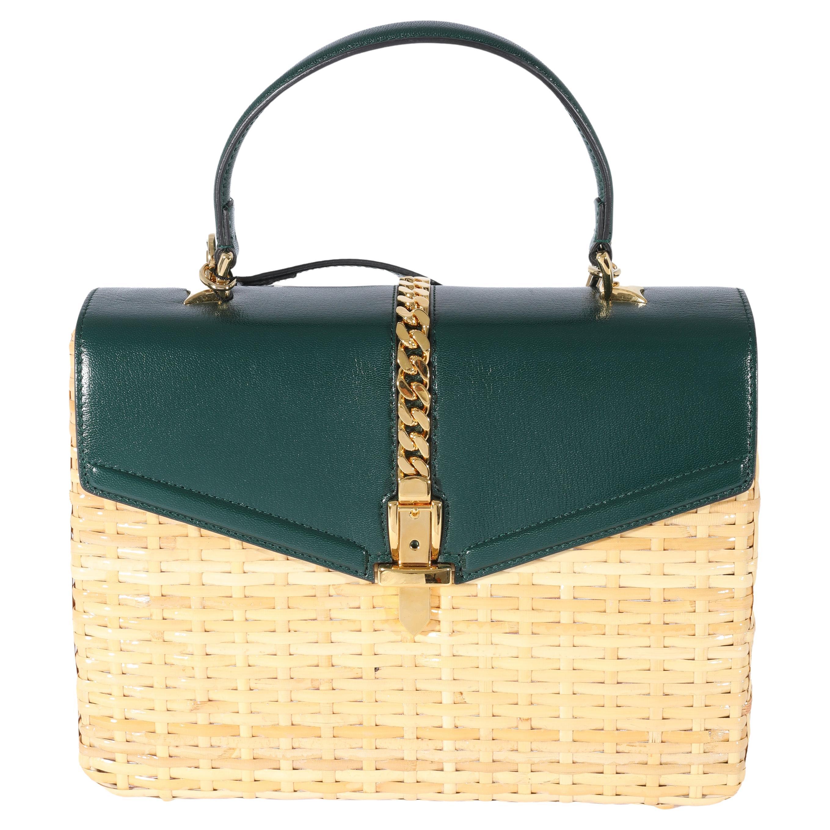 Gucci Small Sylvie Wicker Top Handle Bag For Sale