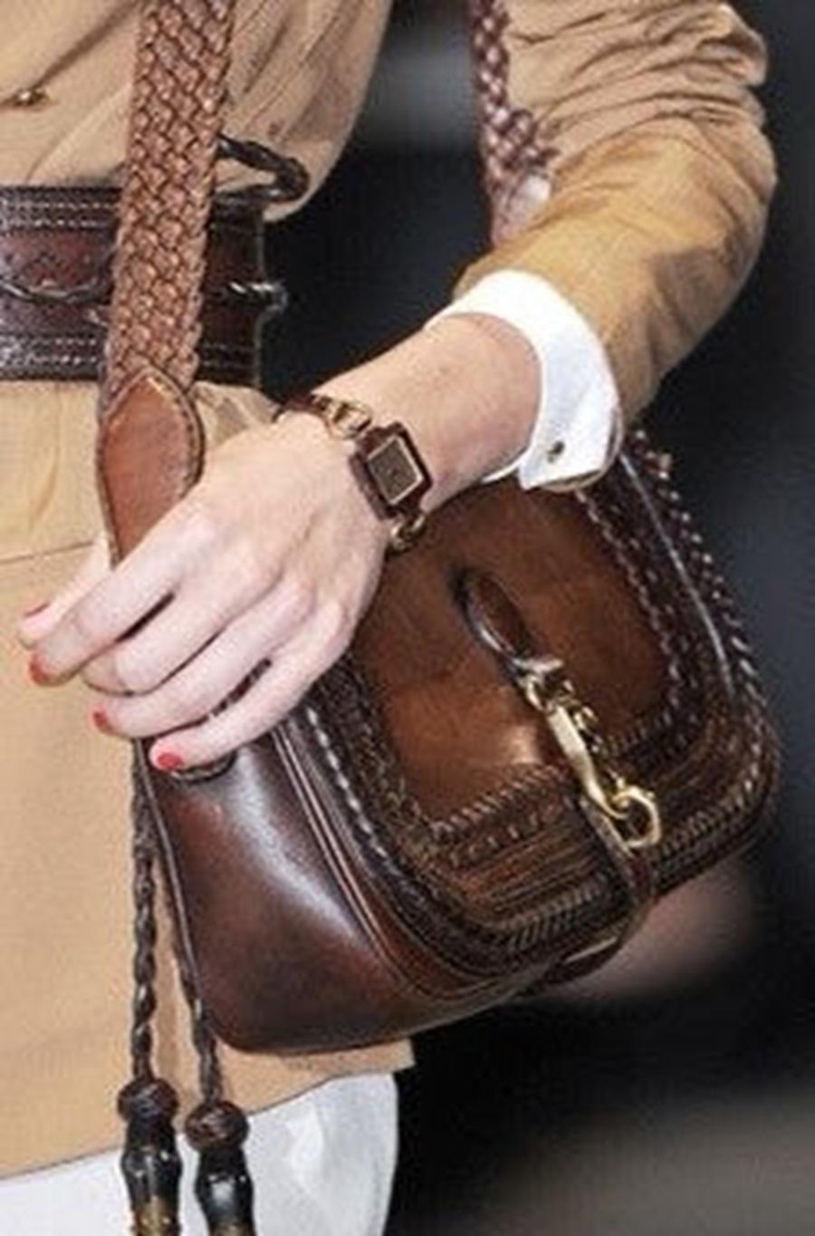 Women's Gucci Snaffle Bit Brown Braided and Ruffles Crossbody Bag