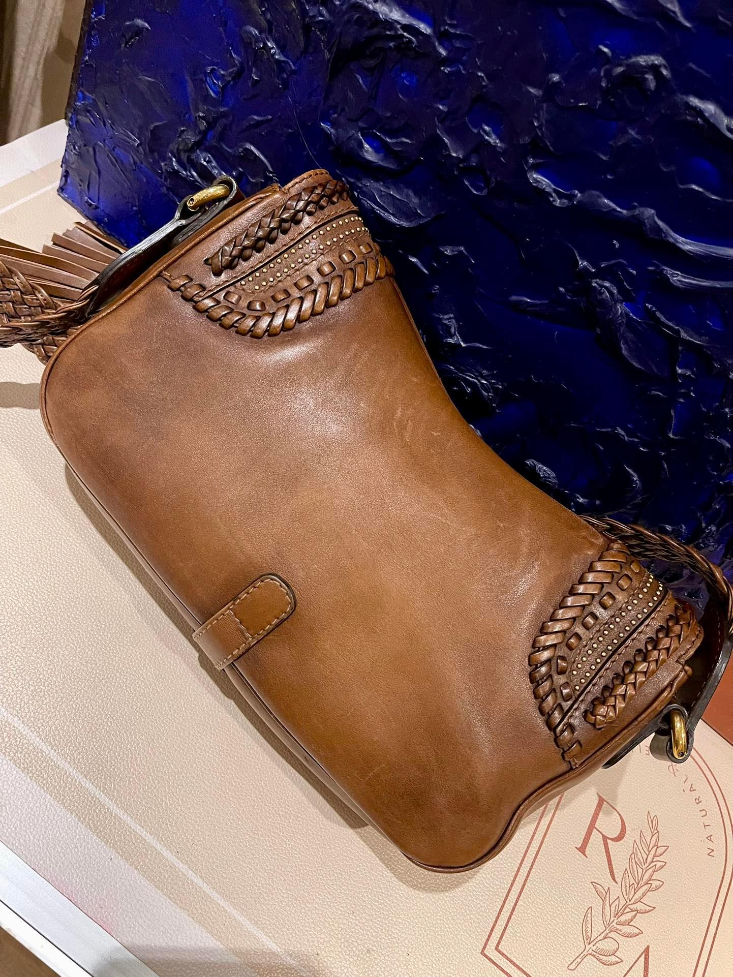Gucci Snaffle Bit Brown Braided and Ruffles Crossbody Bag 1