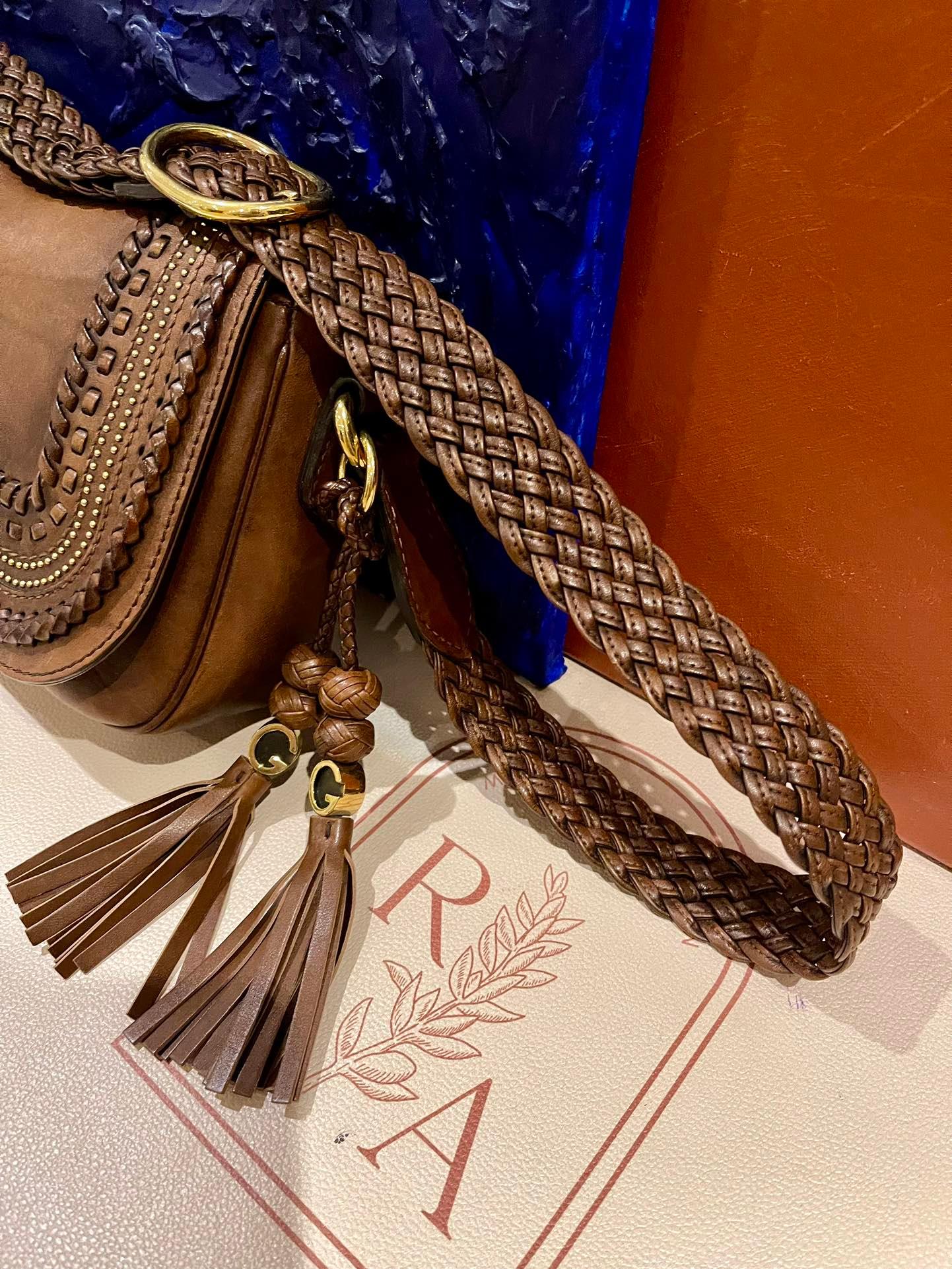 Gucci Snaffle Bit Brown Braided and Ruffles Crossbody Bag 2
