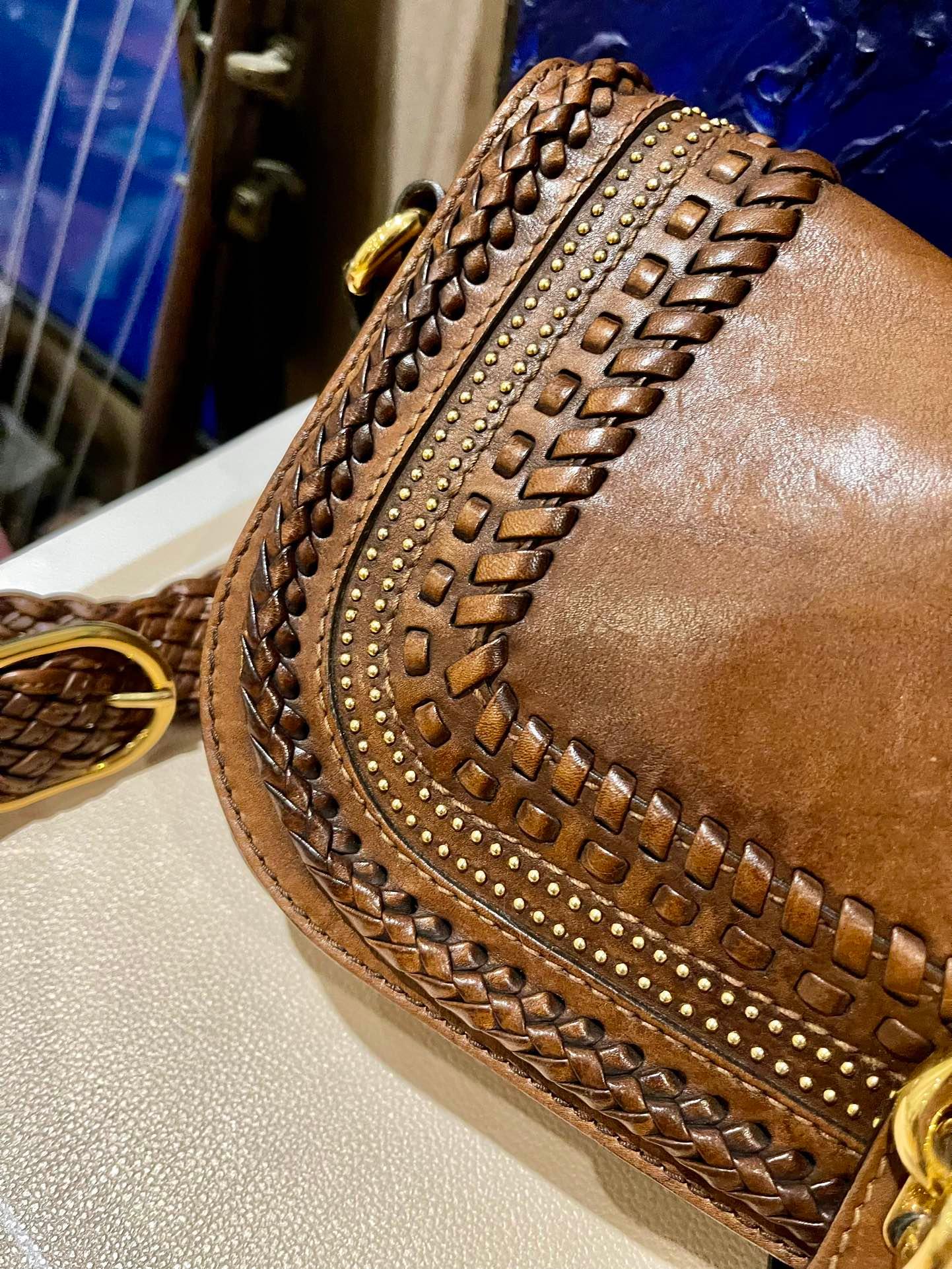 Gucci Snaffle Bit Brown Braided and Ruffles Crossbody Bag 5