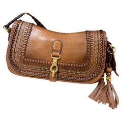 Gucci Snaffle Bit Brown Braided and Ruffles Crossbody Bag