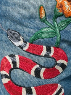 Gucci Snake & Flower Cropped Jeans