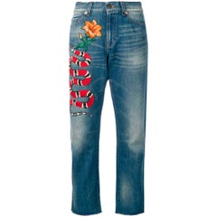 Gucci Snake & Flower Cropped Jeans