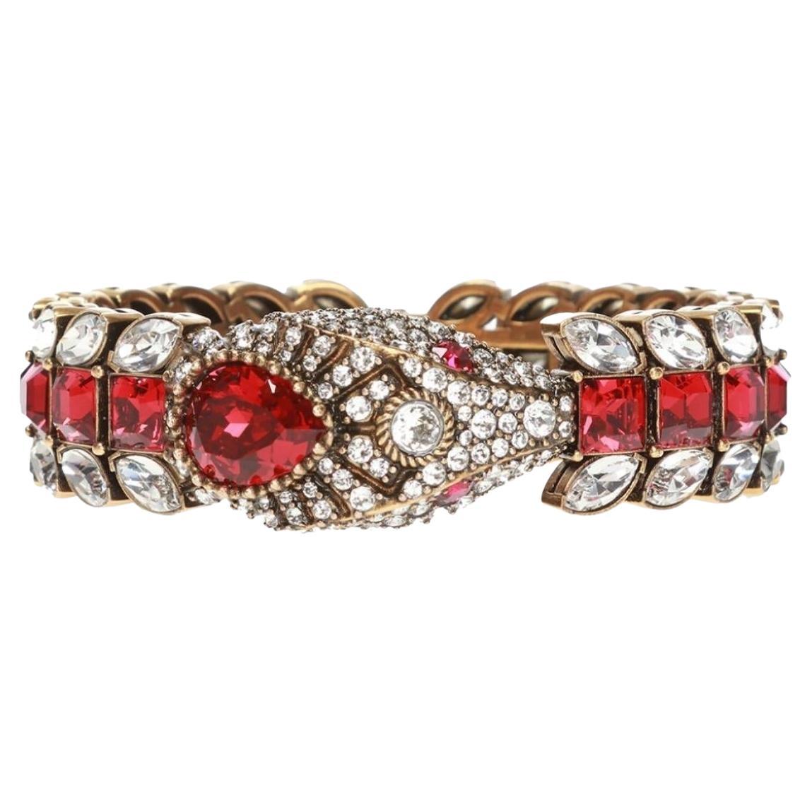 Gucci Snake Motif Crystal-embellished Bracelet For Sale