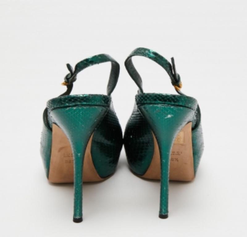 Gucci Snakeskin Embossed Leather Sofia Platform Slingback Sandals Size 36.5 For Sale 2