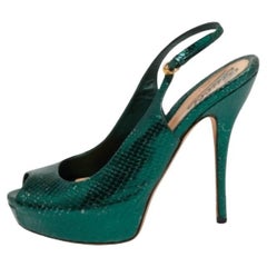 Gucci Snakeskin Embossed Leather Sofia Platform Slingback Sandals Size 36.5