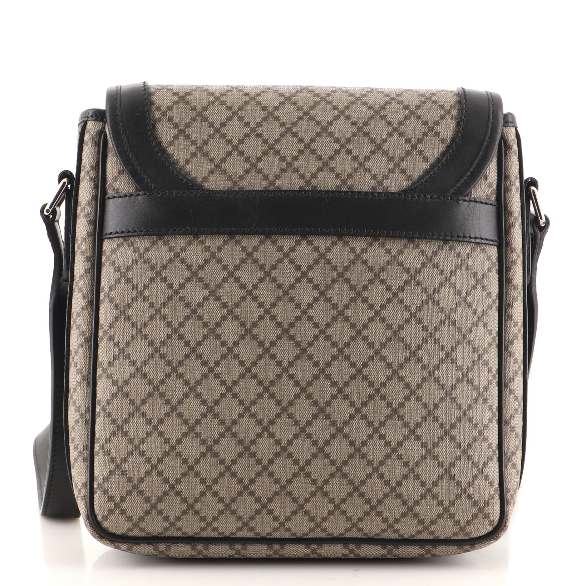 Black Gucci Snap Flap Messenger Bag Diamante Coated Canvas Medium