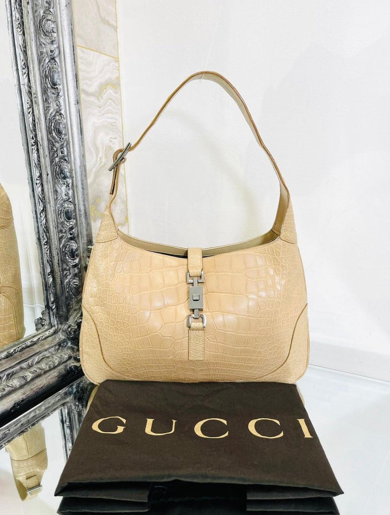 Gucci New Jackie Crocodile Shoulder Bag in Brown