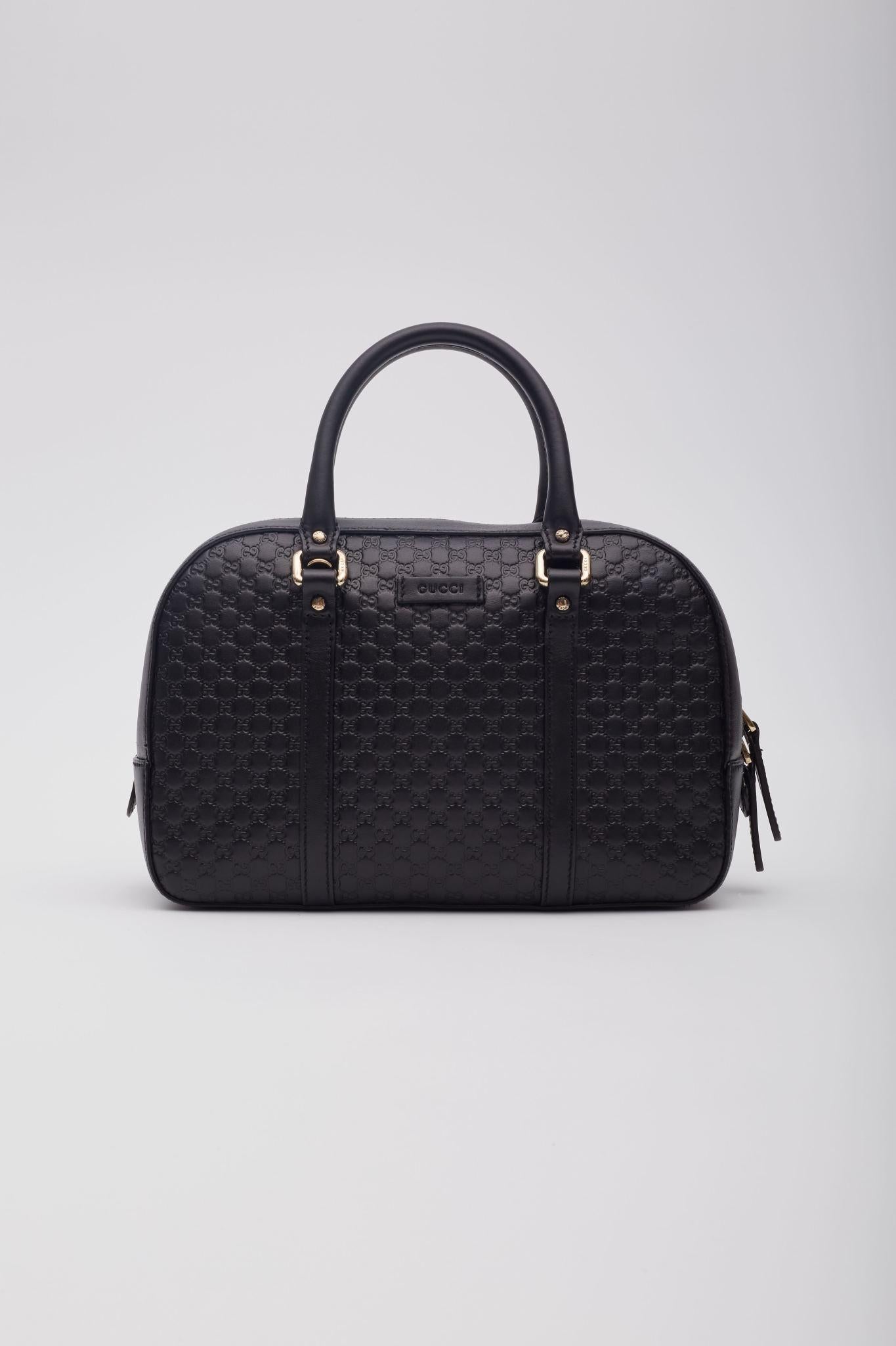 Women's Gucci Soft Microguccissima Black Leather Satchel Boston Bag