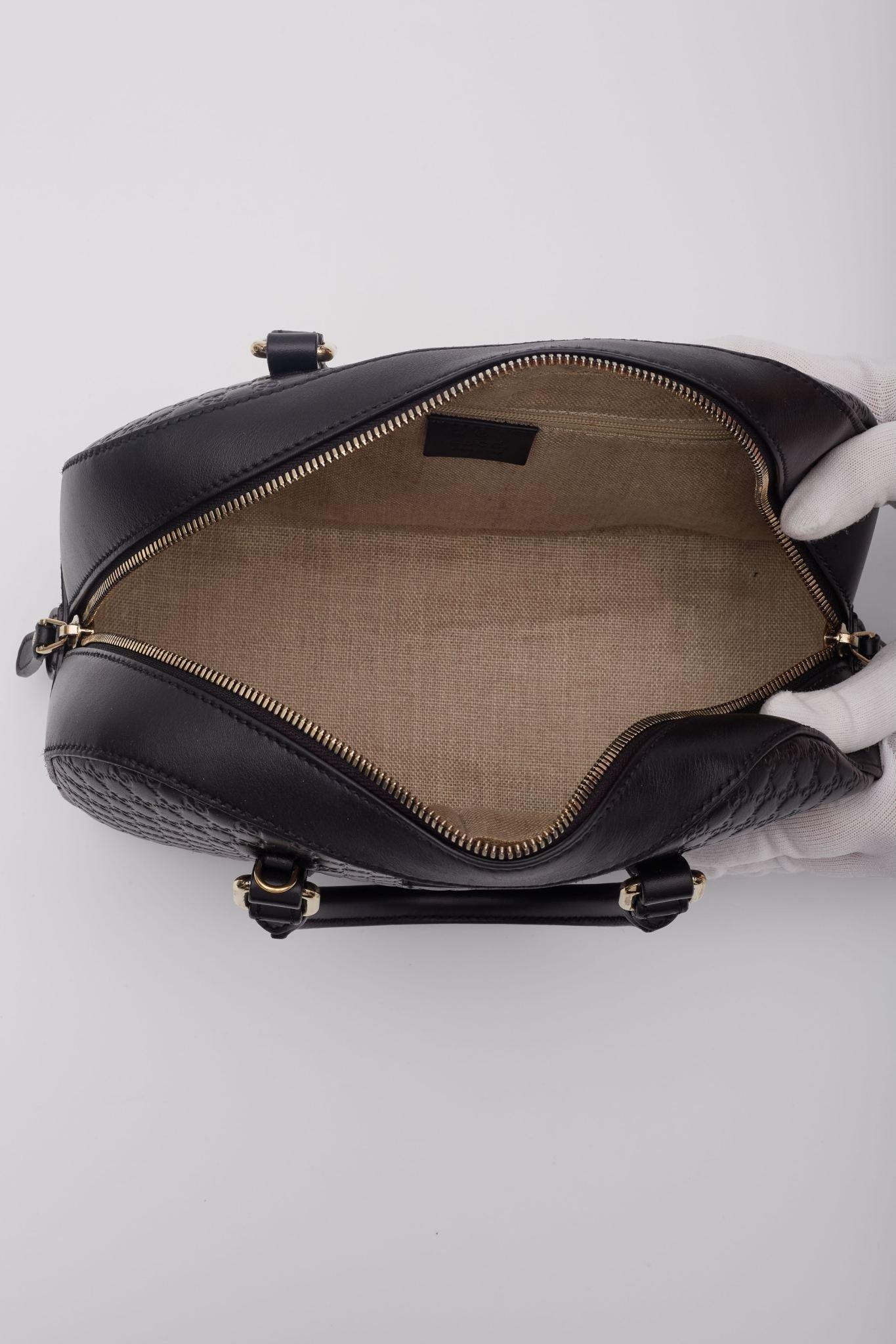 Gucci Soft Microguccissima Black Leather Satchel Boston Bag 4