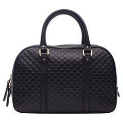 Gucci Soft Microguccissima Black Leather Satchel Boston Bag