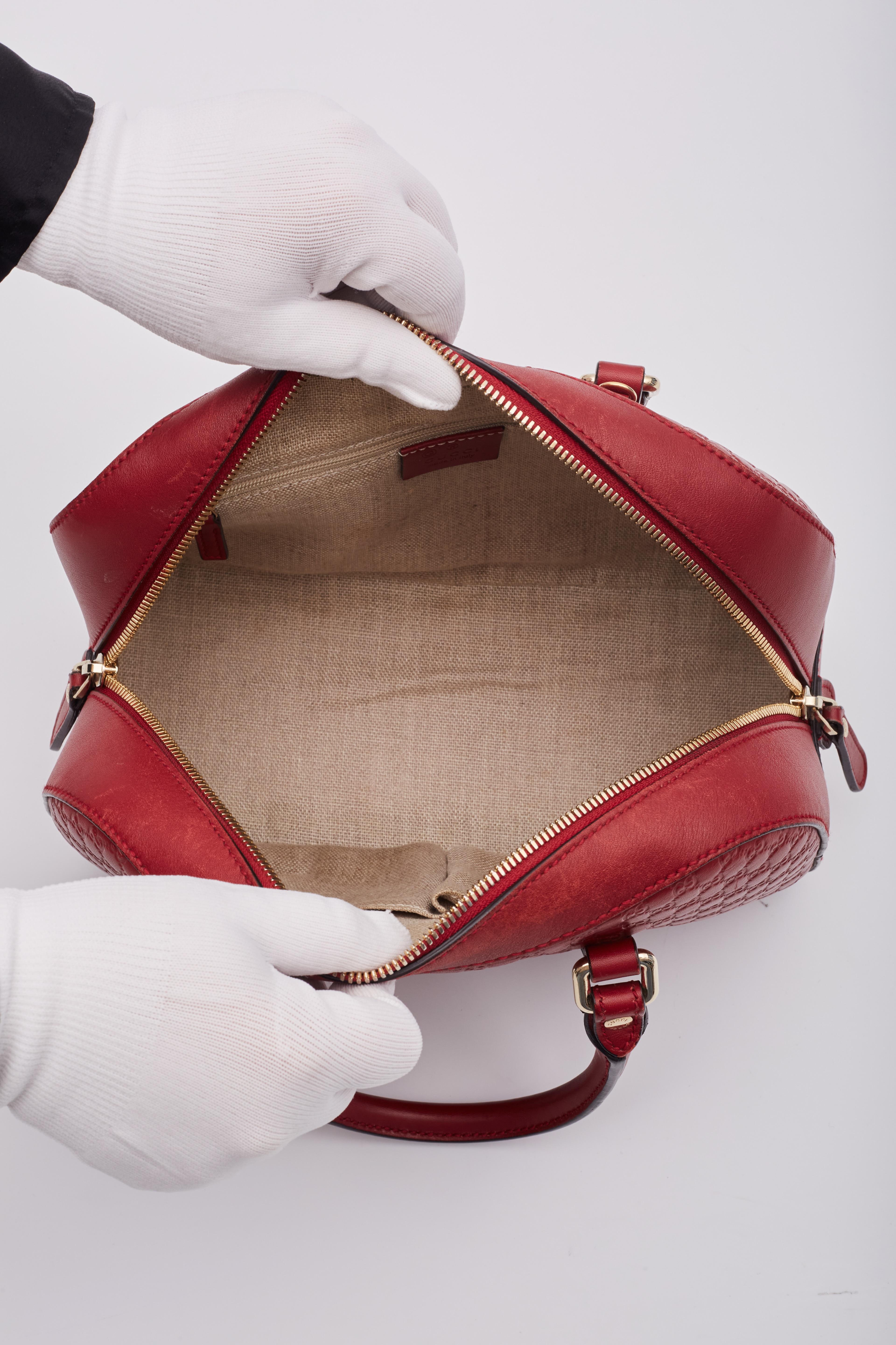 Gucci Soft Microguccissima Red Leather Satchel Boston Bag 6