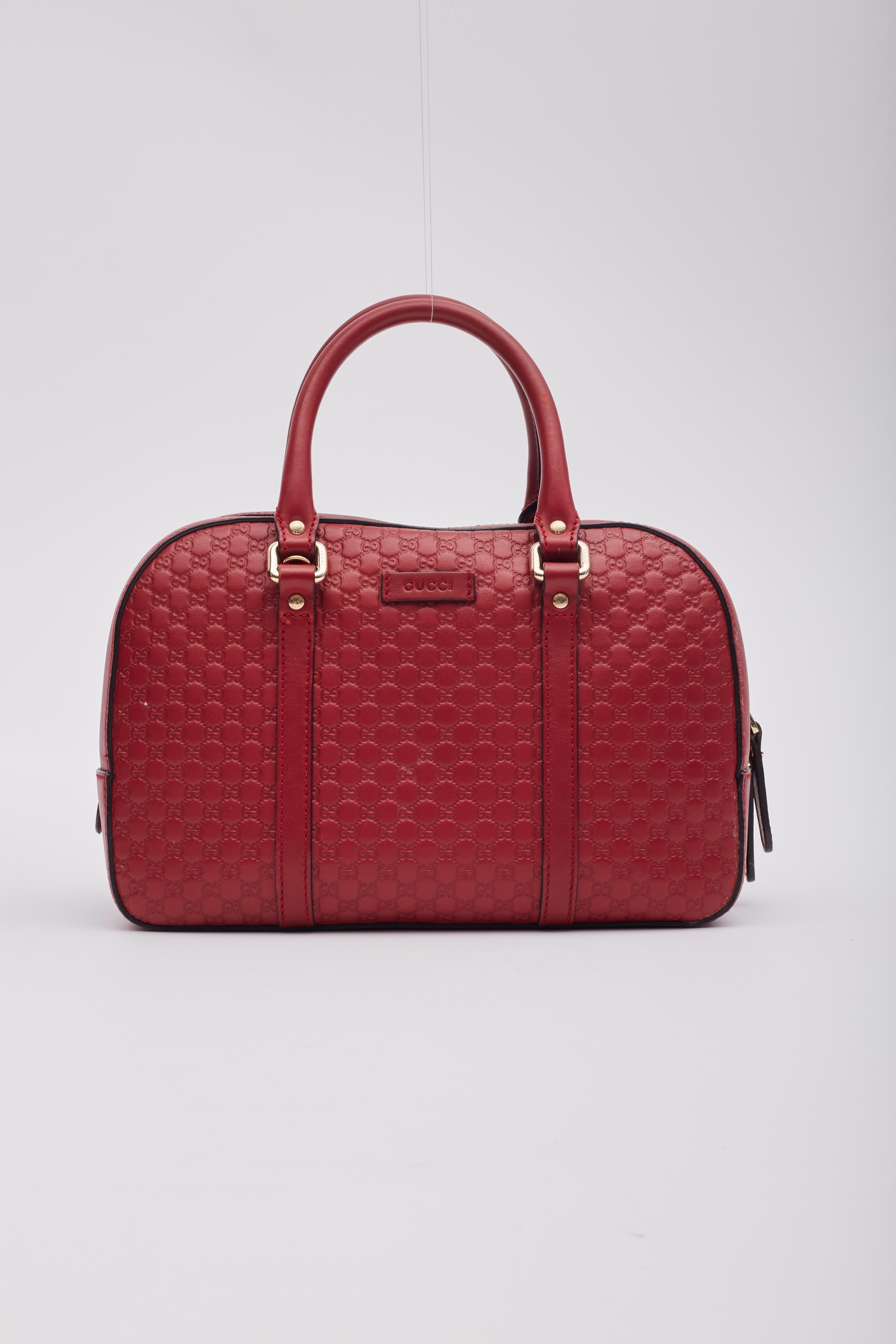 Gucci Soft Microguccissima Red Leather Satchel Boston Bag 8