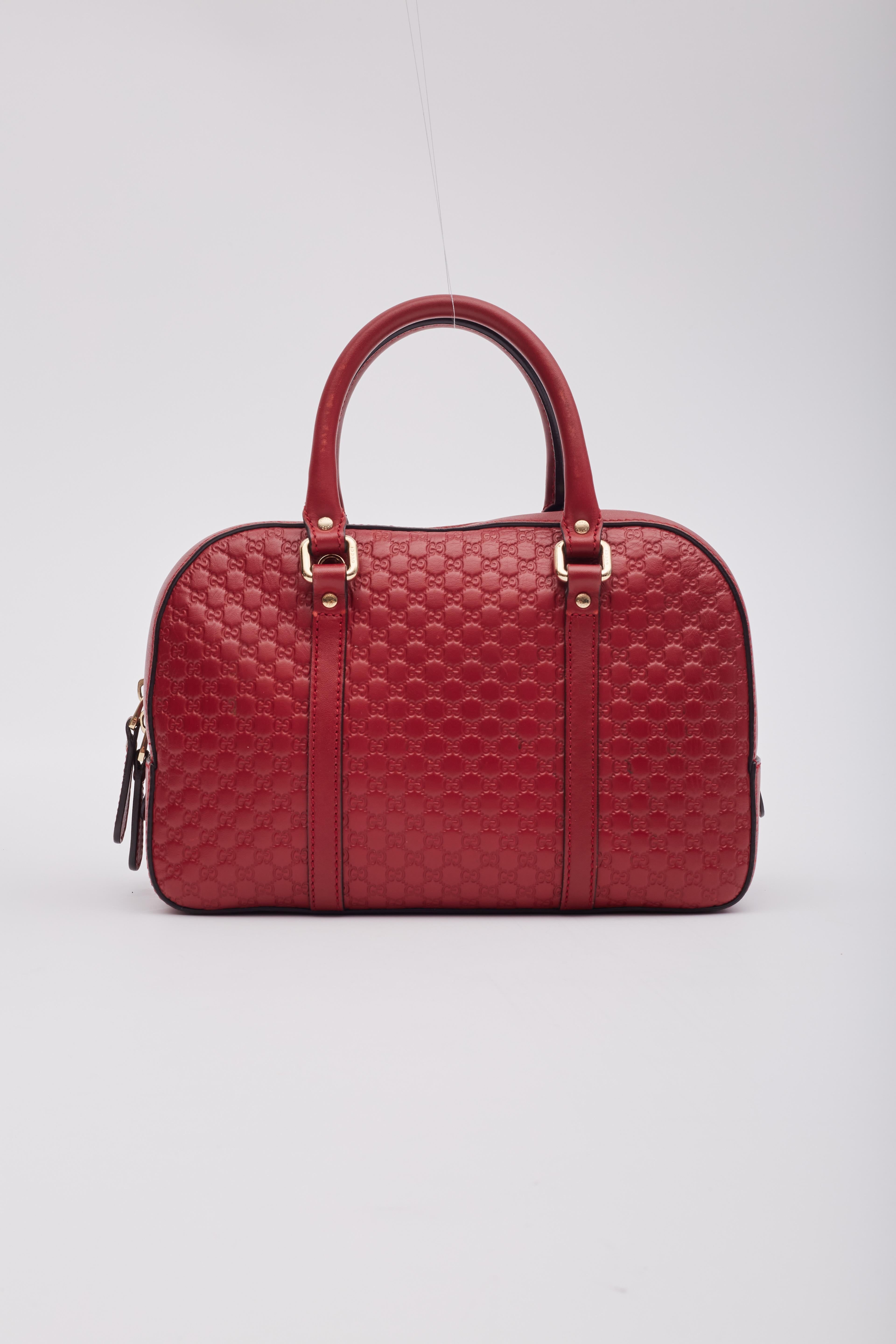 Women's Gucci Soft Microguccissima Red Leather Satchel Boston Bag