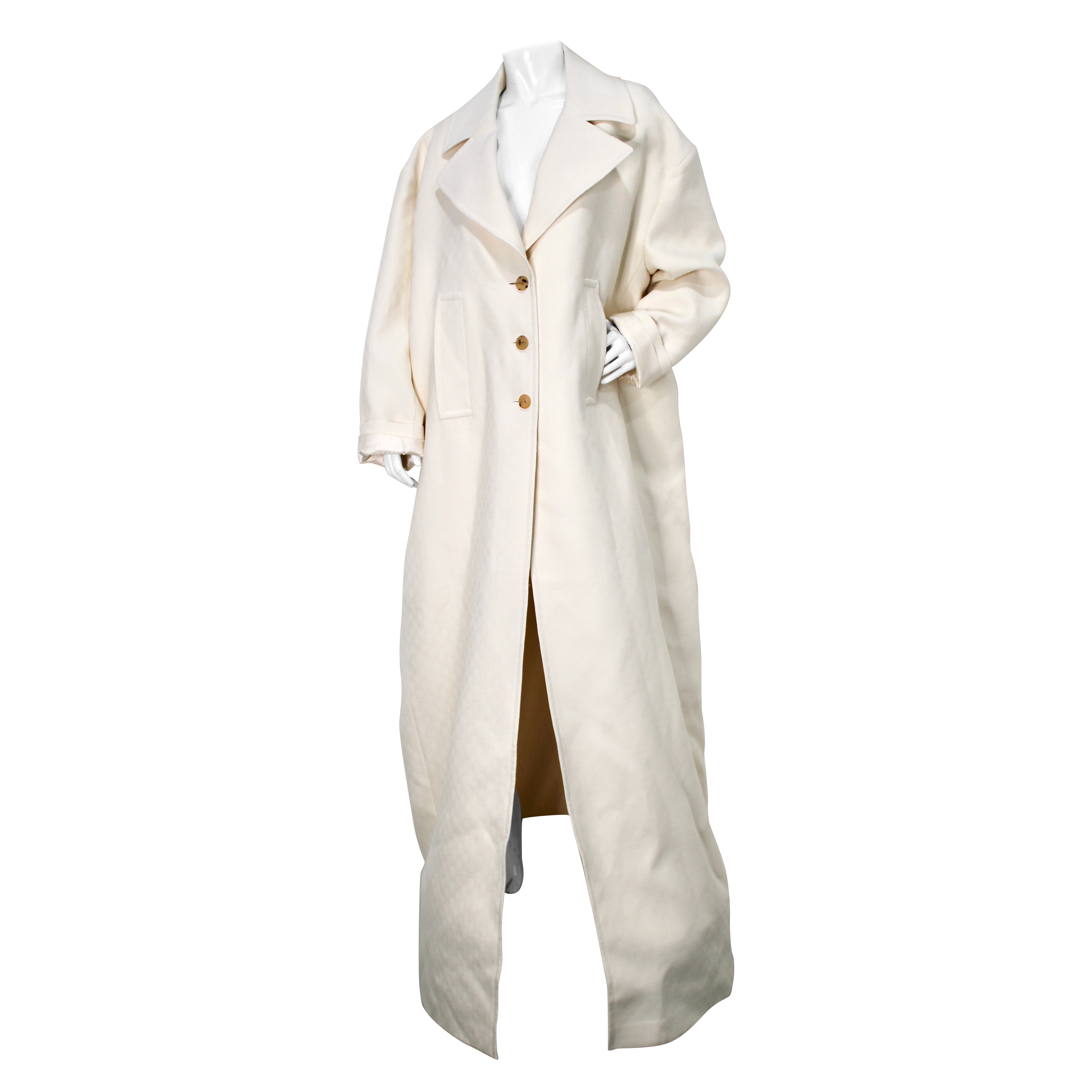 Gucci Soft White GG Logo Wool & Silk Long Trench Coat