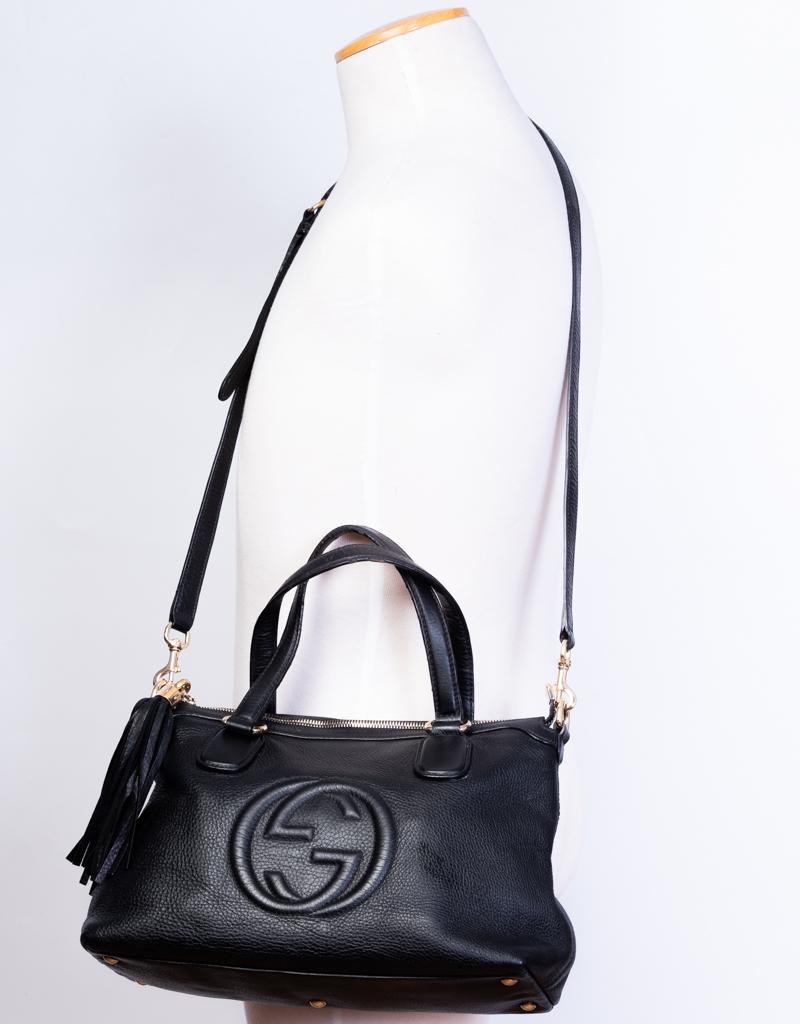 Women's Gucci Soho 2 Way Black Leather Japanese Exclusive Shoulder Purse Shoulder Bag 