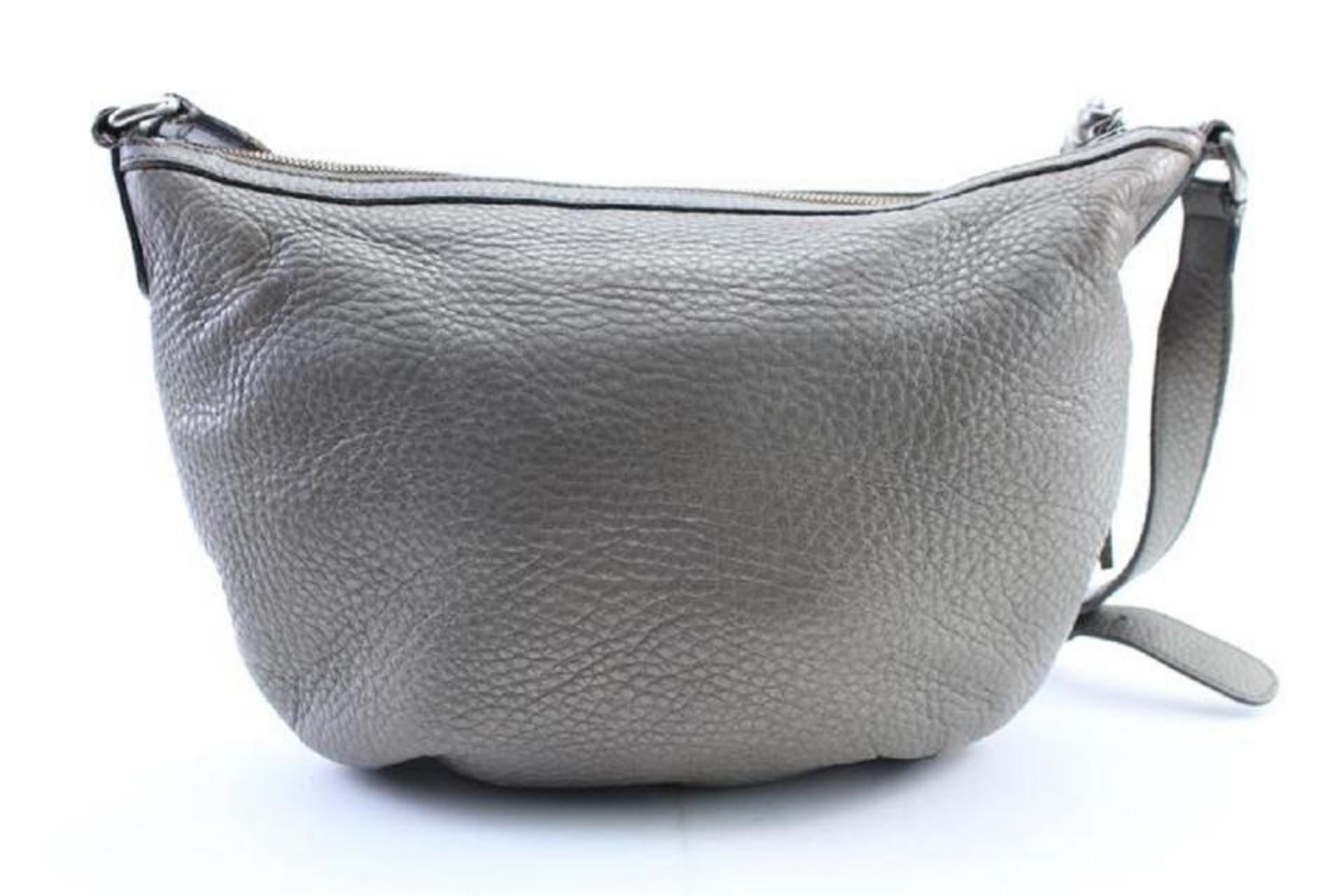 Gucci Soho 223249 Silver Pebbled Leather Messenger Bag For Sale 5