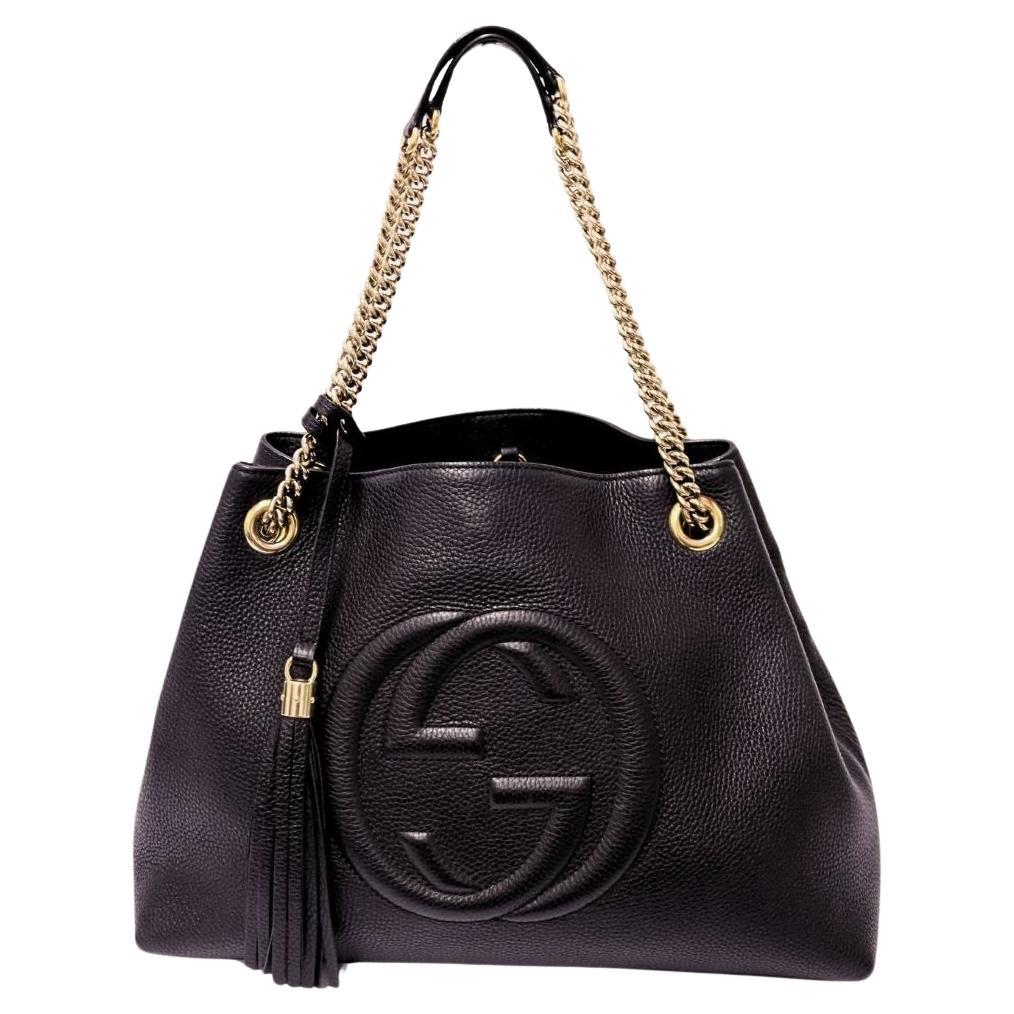 Gucci Soho - Borsa a tracolla a catena in pelle nera con nappina in vendita