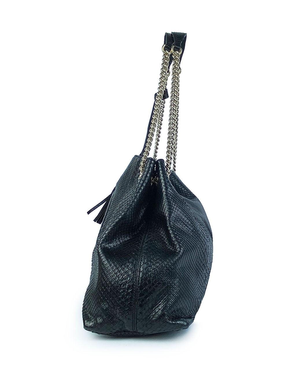 Gucci Soho Chain Black Python Tote Bag In Good Condition In Amman, JO