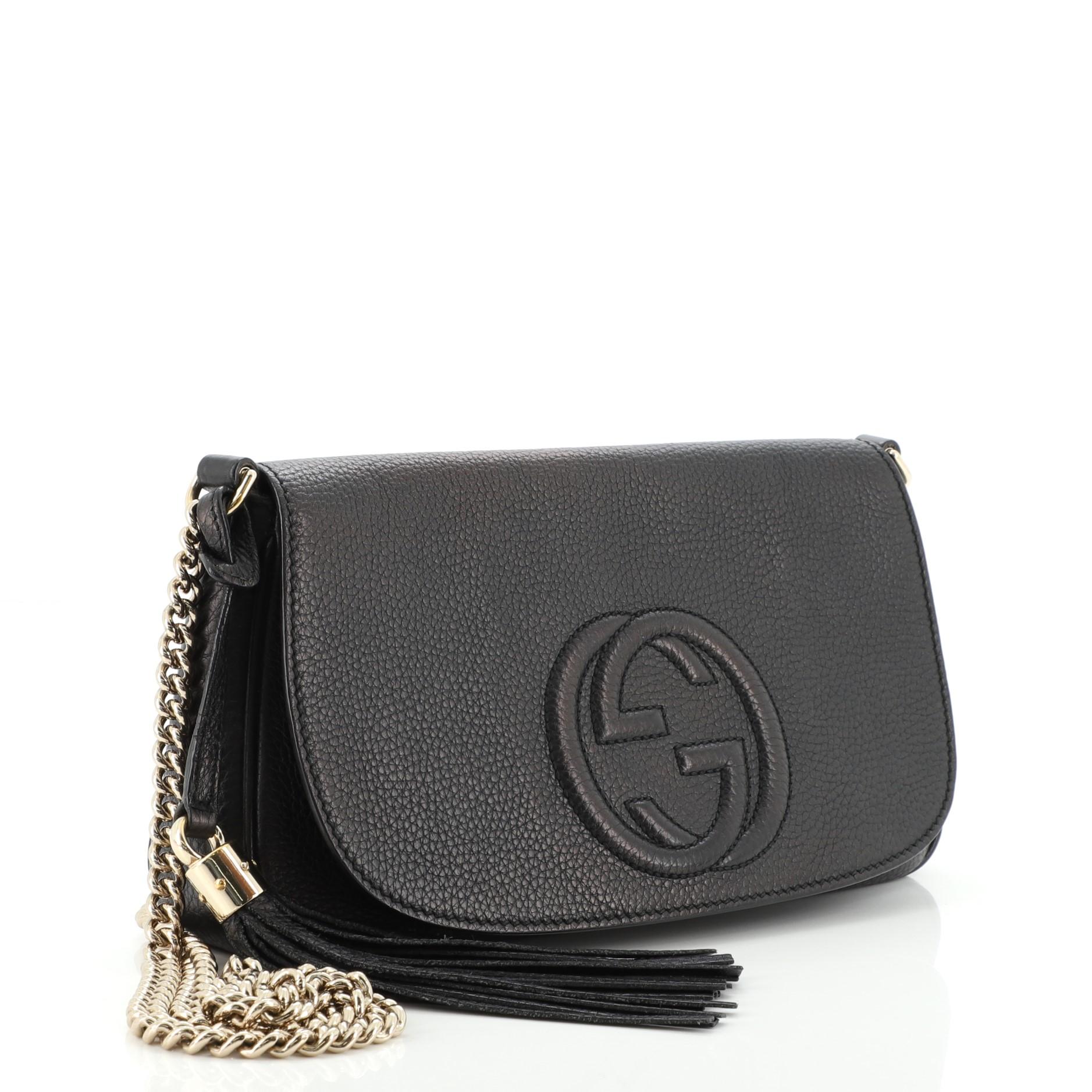 Black Gucci Soho Chain Crossbody Bag Leather Medium