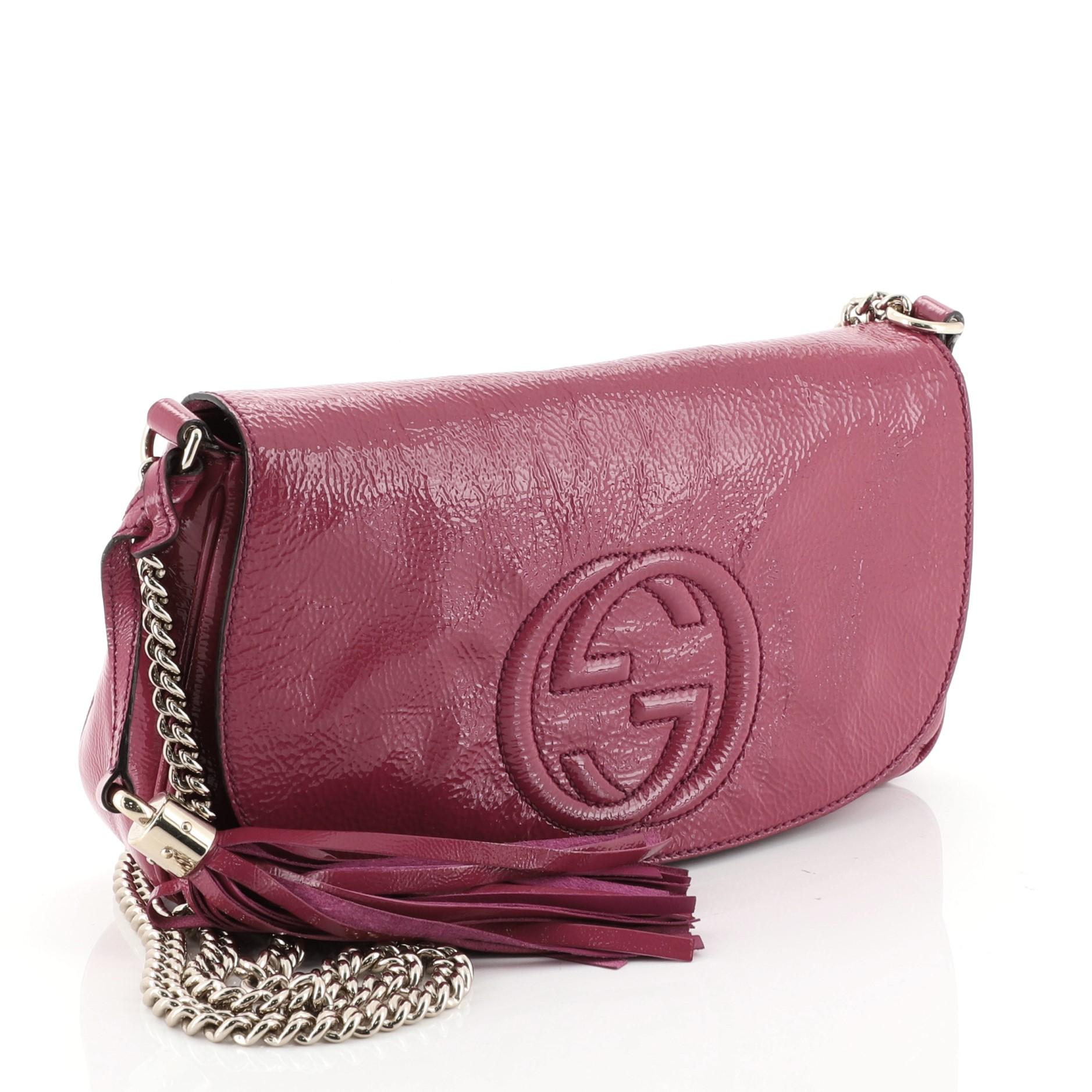 Brown Gucci Soho Chain Crossbody Bag Patent Medium