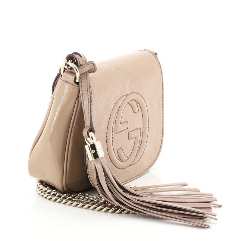 Brown Gucci Soho Chain Crossbody Bag Patent Small