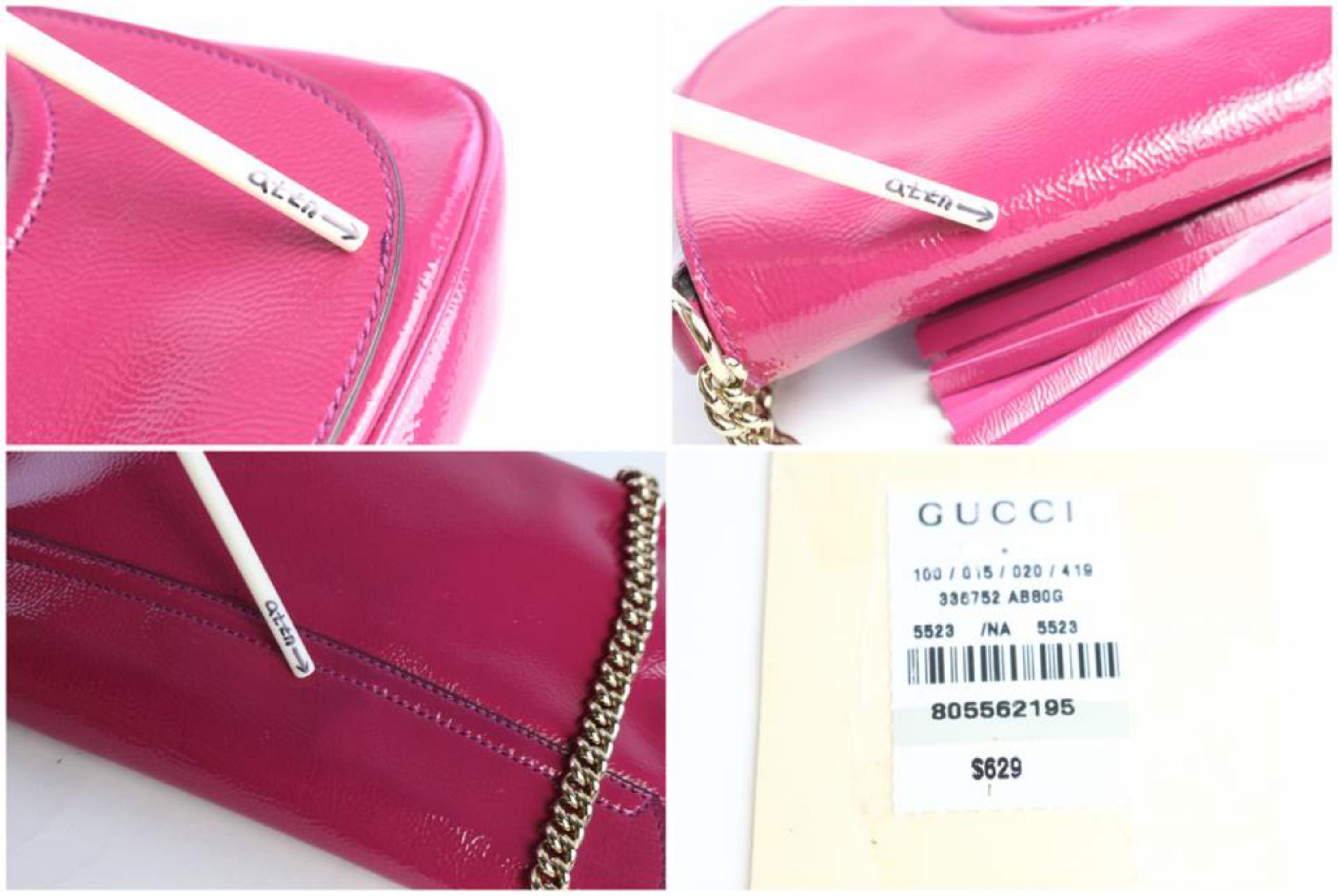 Gucci Soho Chain Flap 7gz0828 Fuchisa Patent Leather Cross Body Bag For Sale 6