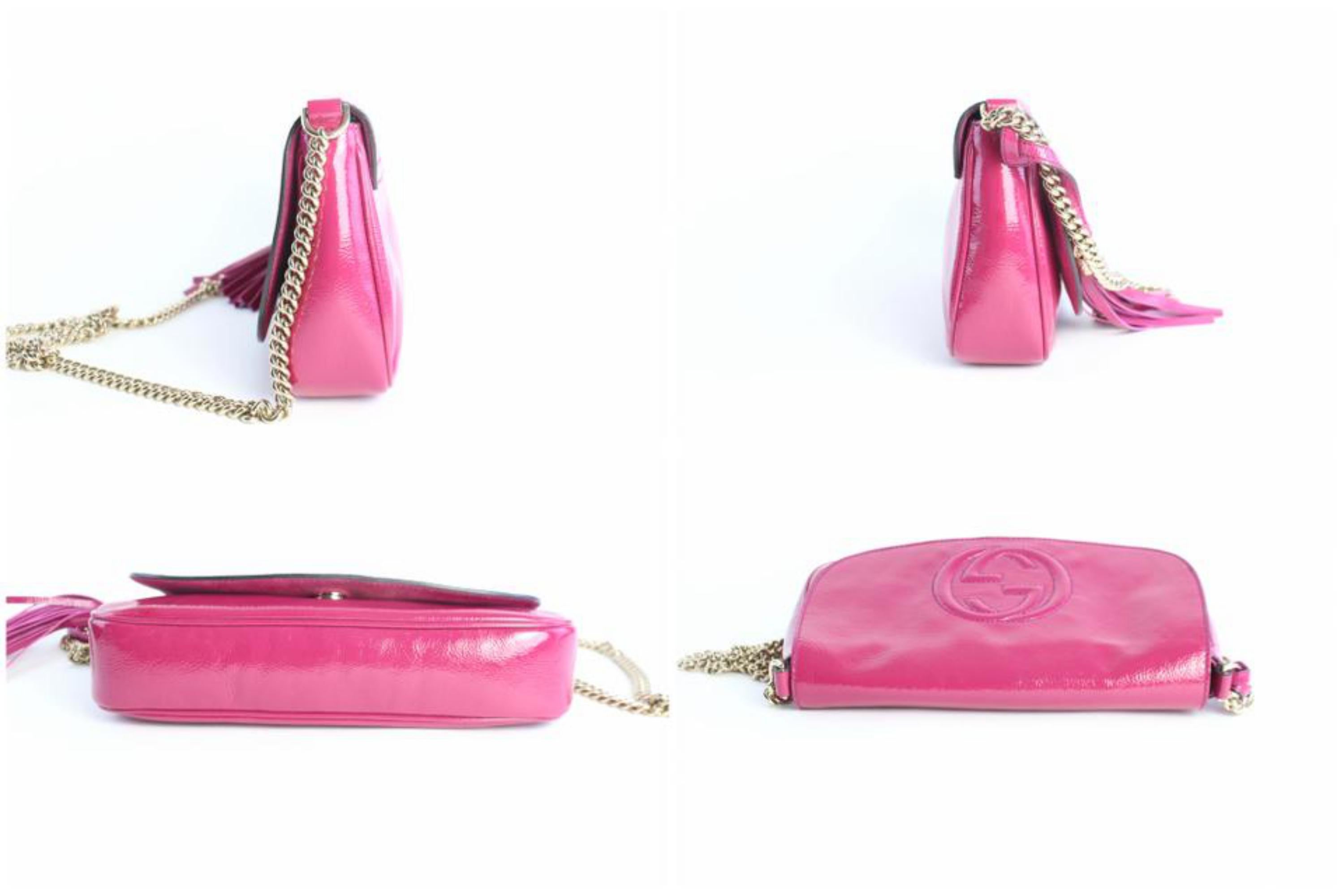Gucci Soho Chain Flap 7gz0828 Fuchisa Patent Leather Cross Body Bag For Sale 4