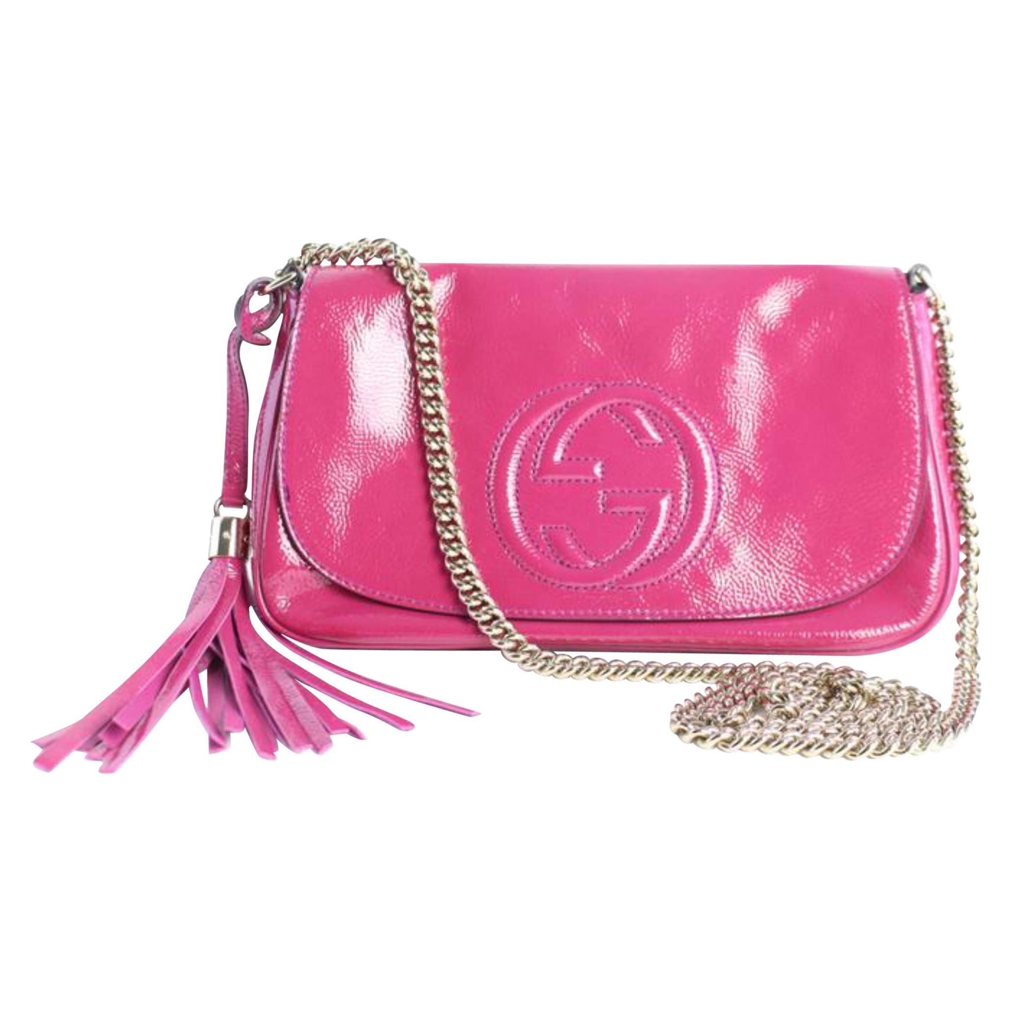 Gucci Soho Chain Flap 7gz0828 Fuchisa Patent Leather Cross Body Bag For Sale