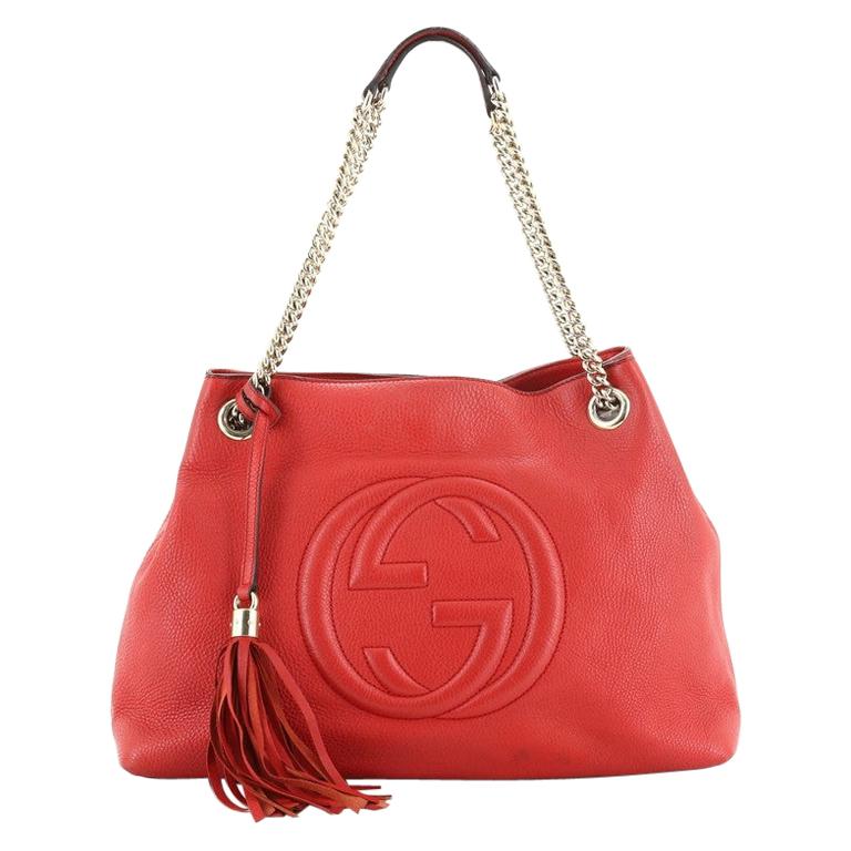 leather bag straps for sale Gucci Soho Chain Strap Shoulder Bag Leather Medium For Sale at 1stdibs