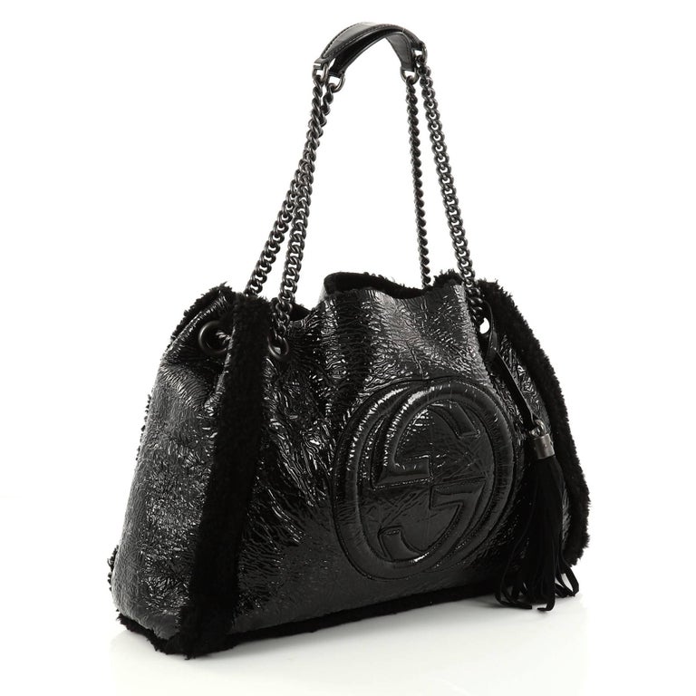 Gucci Soho Chain Strap Shoulder Bag Patent and Shearling Medium at 1stDibs