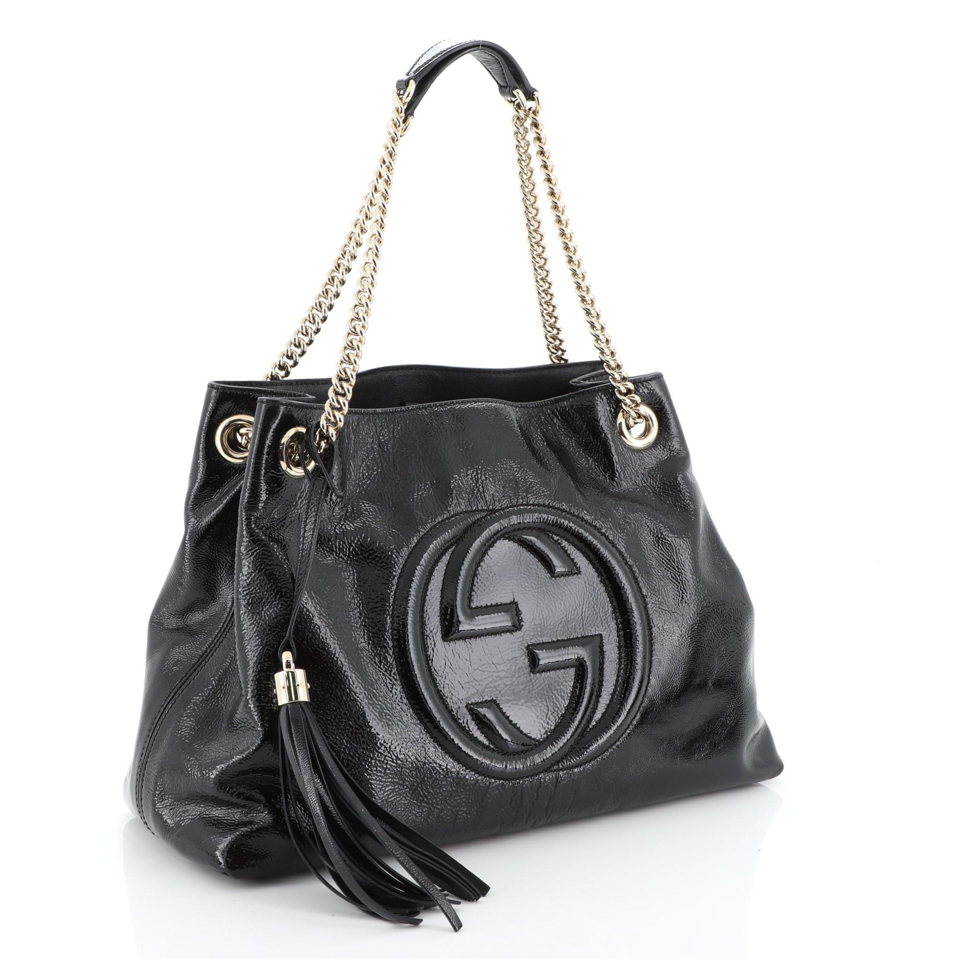 Black Gucci Soho Chain Strap Shoulder Bag Patent Medium 