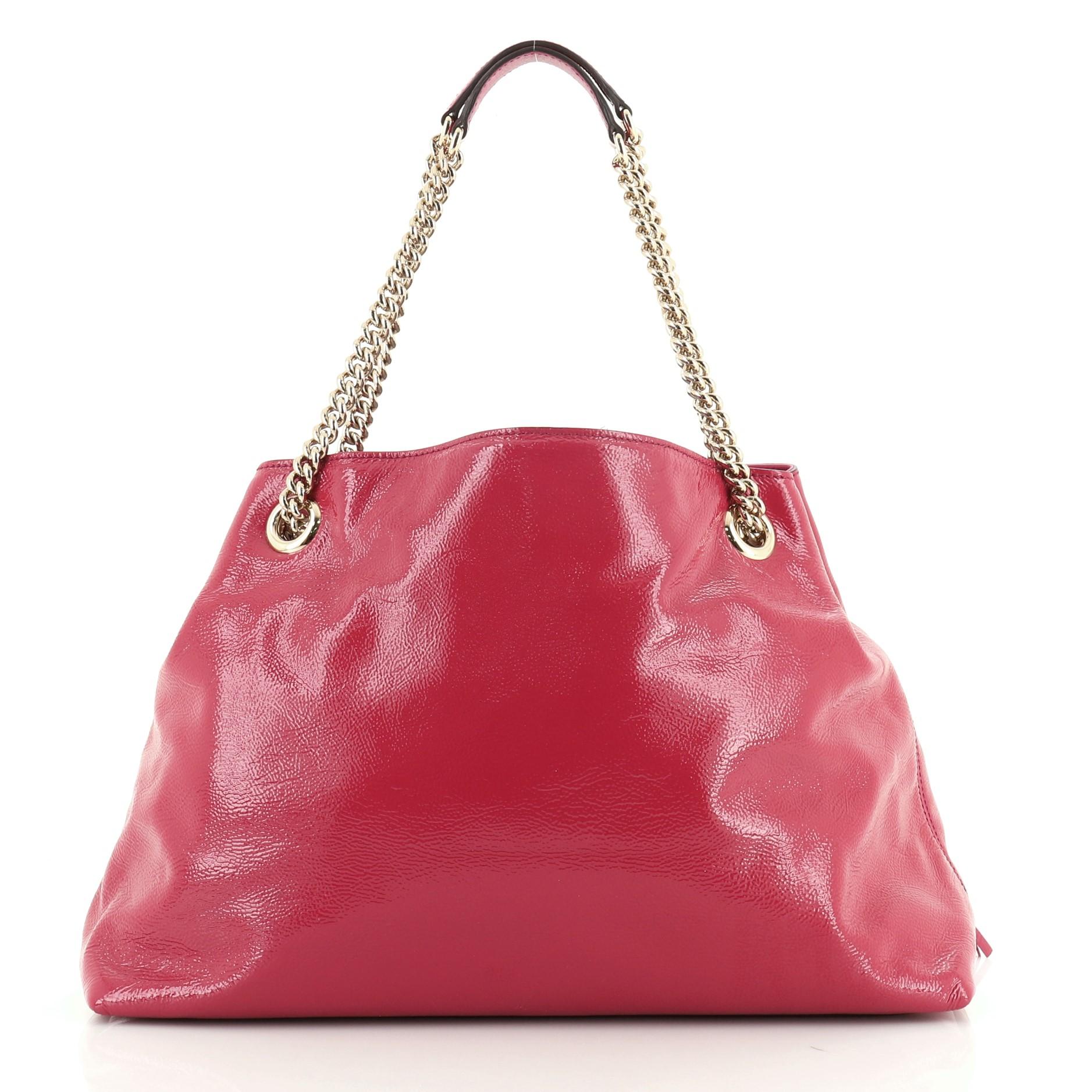 Pink Gucci Soho Chain Strap Shoulder Bag Patent Medium