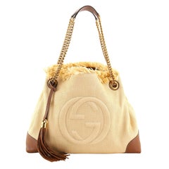 Gucci Soho Chain Strap Shoulder Bag Straw and Leather Medium