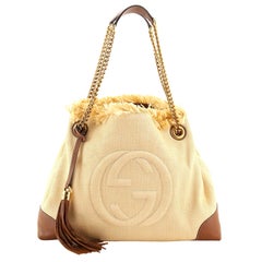 Gucci Soho Chain Strap Shoulder Bag Straw and Leather Medium